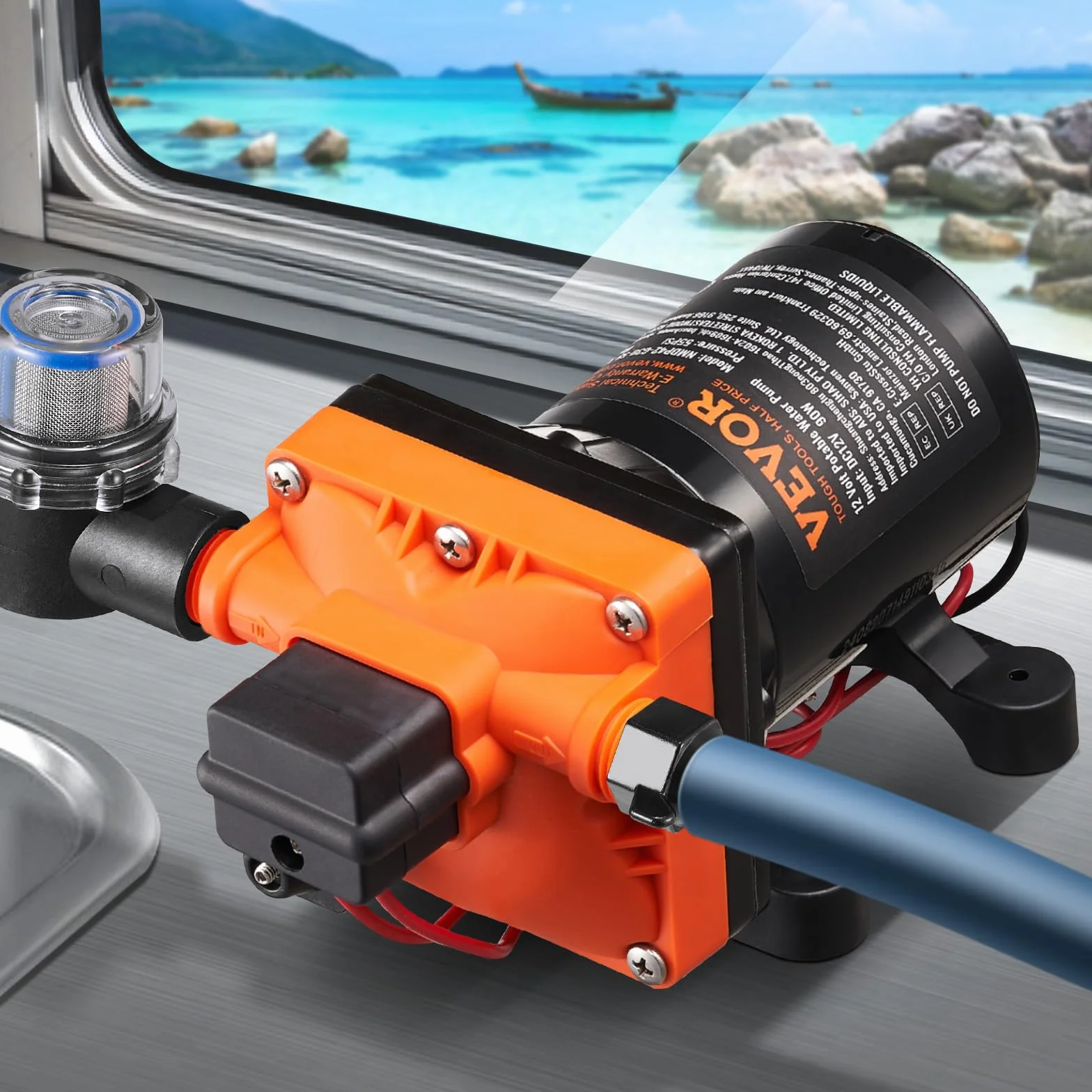 VEVOR Pompa membranowa 12 V, 3 GPM 11,36 l/min, 4-komorowa pompa wodna 12 V DC z automatycznym wyłącznikiem ciśnienia 40 – 100 PSI, 55 PSI, port MNPT do kamperów, jachtów, kamperów, kamperów, łodzi
