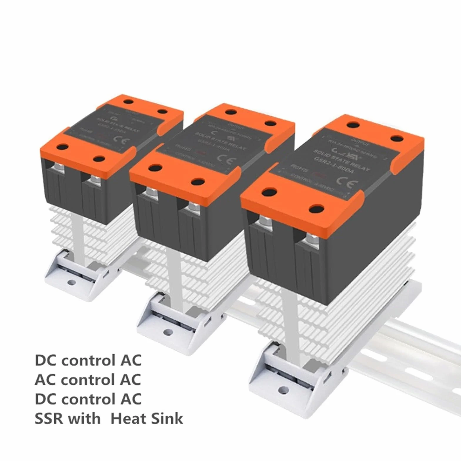Przekaźnik półprzewodnikowy DC DC z chłodnicą SSR 10A 25A 40A 60A 80A 100A 120A SSR jednofazowy radiator na szynie DIN 1 szt. (GSR2-1-120DD)