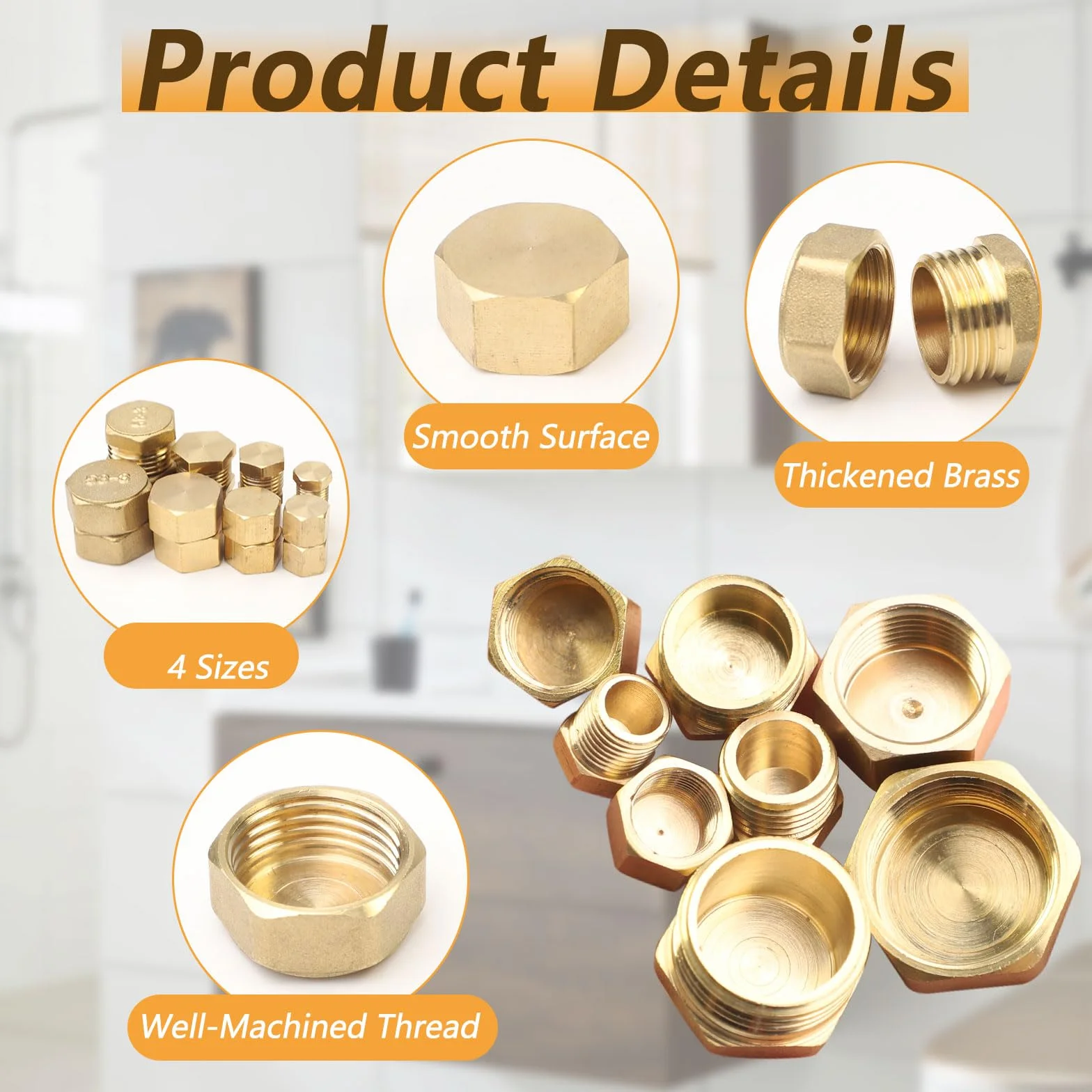 Mosiężna zaślepka zamykająca gwint zewnętrzny 1/8" 1/4" 3/8" 1/2" z uszczelkami 16 sztuk