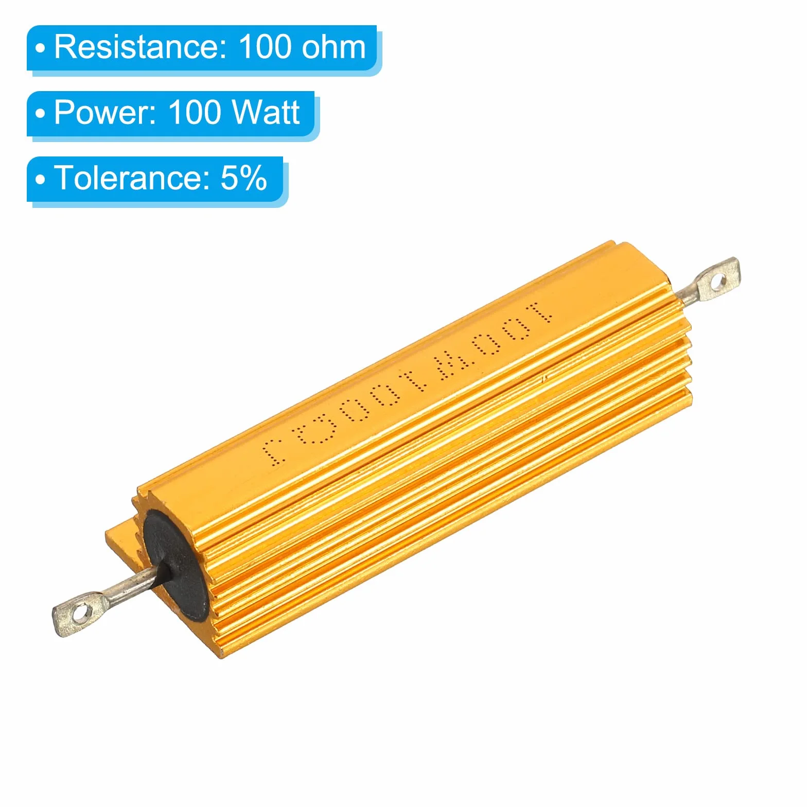 PATIKIL 100W 100 Ohm Aluminium Obudowa Rezystor, 2sztuk Aluminium Obudowa Obudowa Obudowa Drutu Owinięte Rezystory Śruba Dotknij Moc Odporność, Złoto
