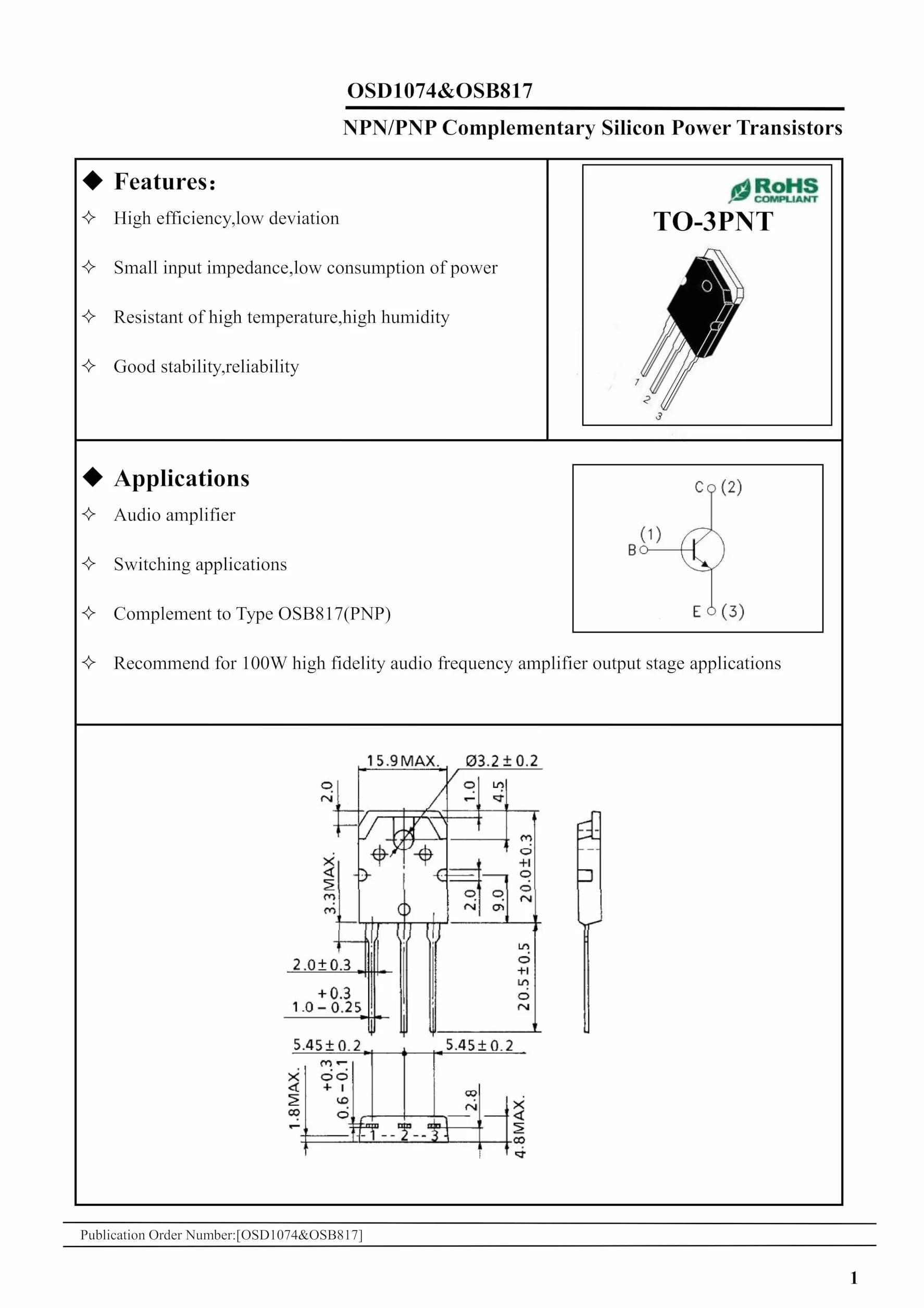 TTB817 TTD1047 NPN PNP Silicon Power Transistor TO-3PN 120V 10A 100W hFE:80-160