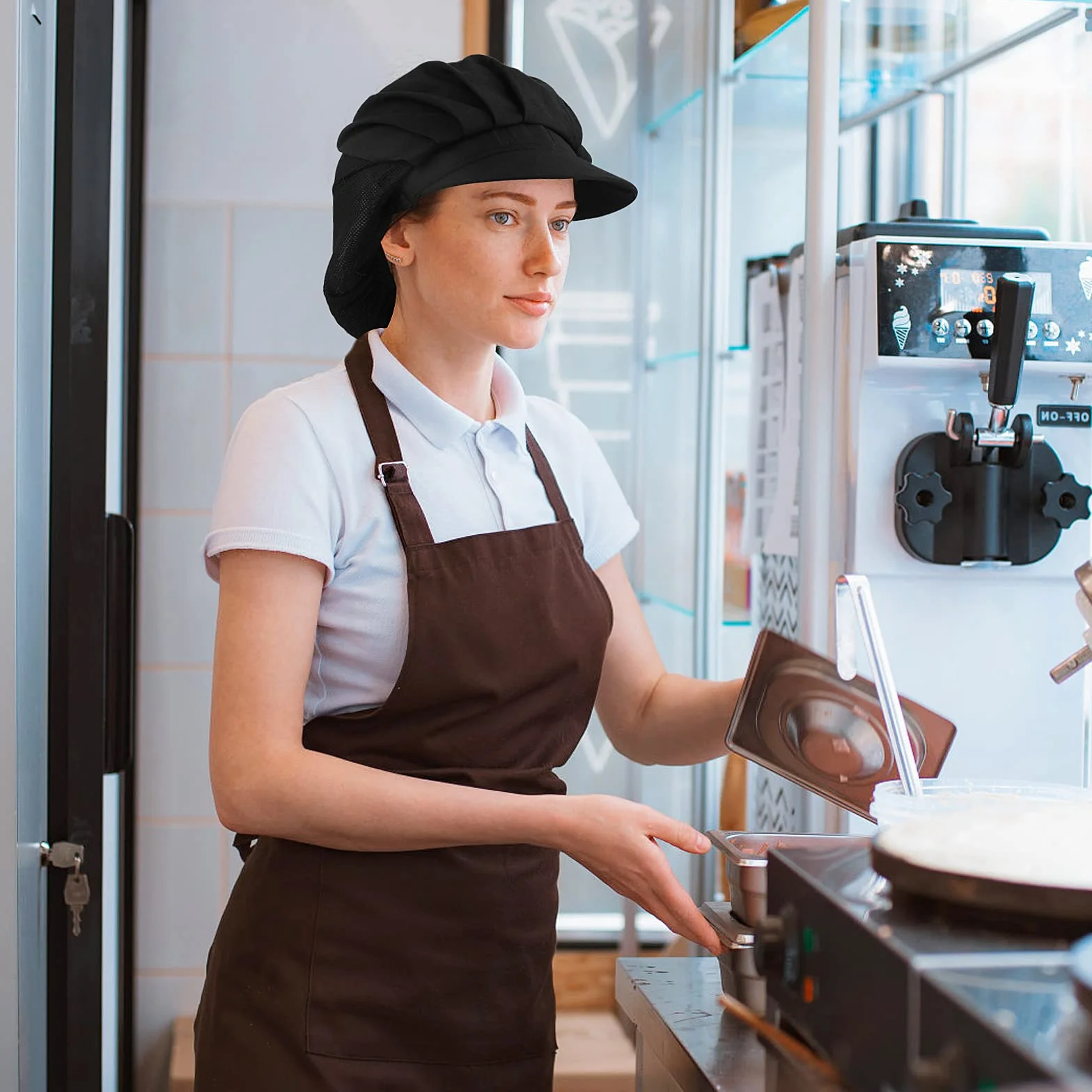 Yolev Czapki szefa kuchni - kuchnia piekarz gotowanie siatki do włosów gastronomiczne siatki na włosy dla kobiet mężczyzn z rondem czarne, Czarny, X