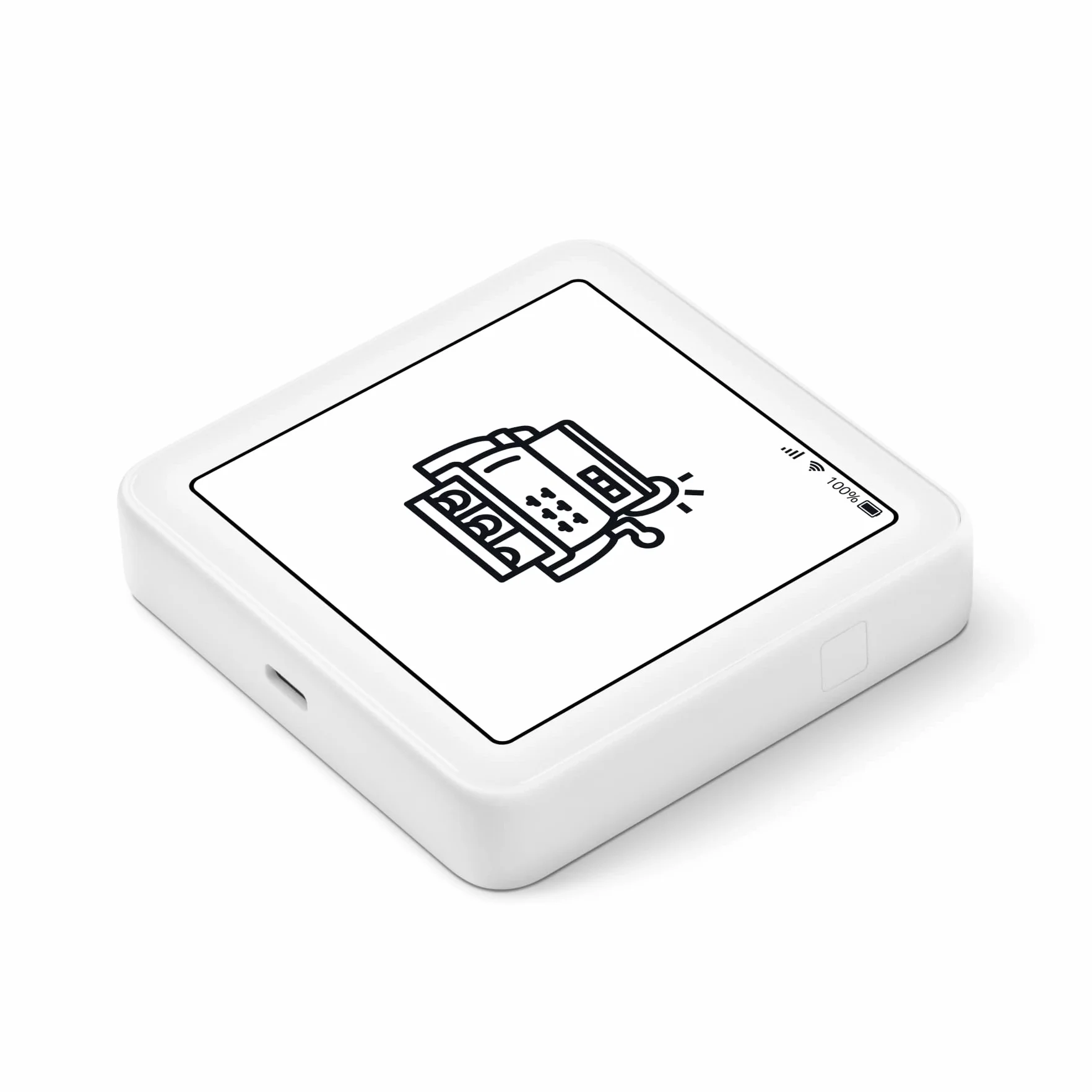 SumUp Solo czytnik kart kredytowych ze stacją ładującą firmy SumUp. Pełny interfejs ekranu dotykowego z bezpłatną kartą SIM z nieograniczoną liczbą danych mobilnych