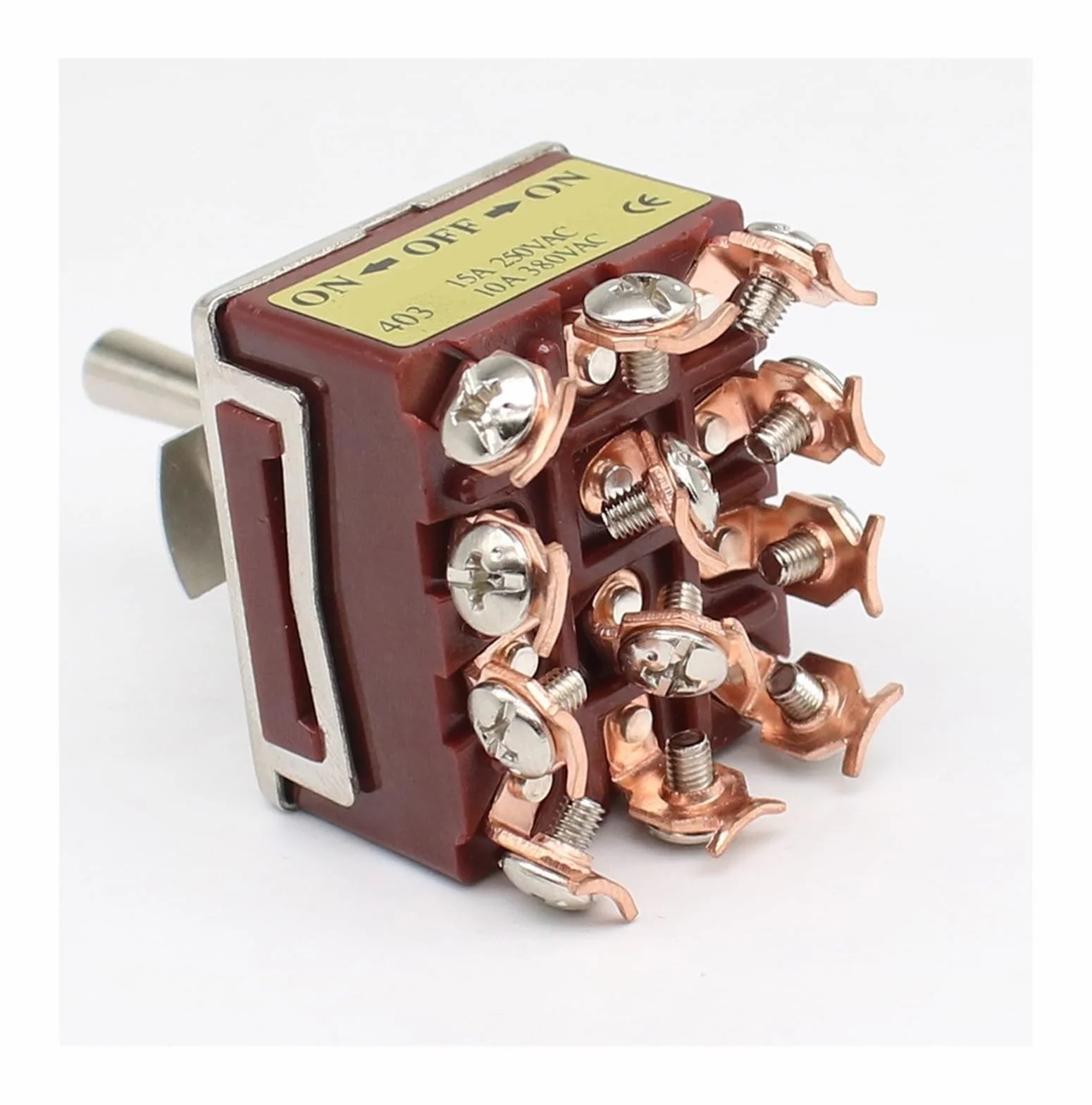 E-TEN 403 przełącznik przyciskowy kołyskowy 12-pinowy ON-OFF-ON srebrny styk miedziany 12mm 250V 15A