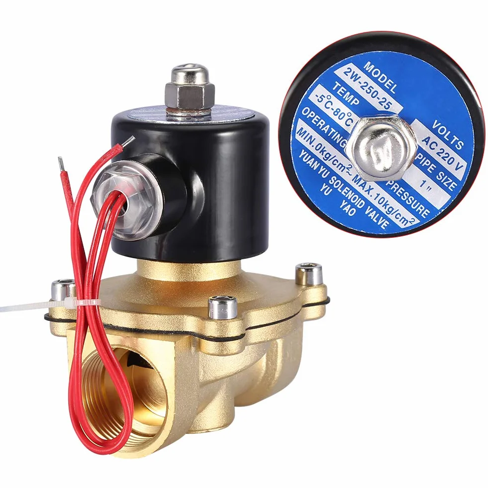 Elektrozawór elektryczny, AC 220 V, DN25, 1 cal, mosiądz, 1 MPa, 0-10 kg, woda NC, normalnie zamknięty, bezpośredniego działania, dwukierunkowy zawór elektromagnetyczny, szybki, czuły