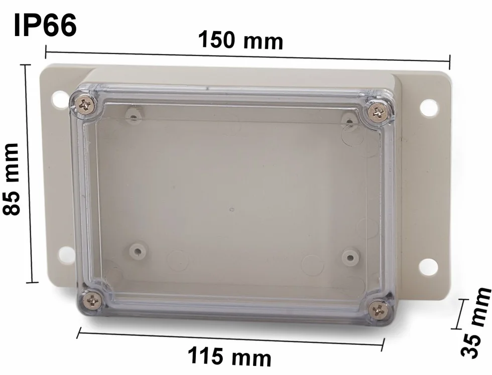 EDI-TRONIC Obudowa obudowa obudowa przemysłowa pusta z tworzywa sztucznego ABS z paskami mocującymi i przezroczystą pokrywą 115 x 85 x 35 mm 83-110803T IP66