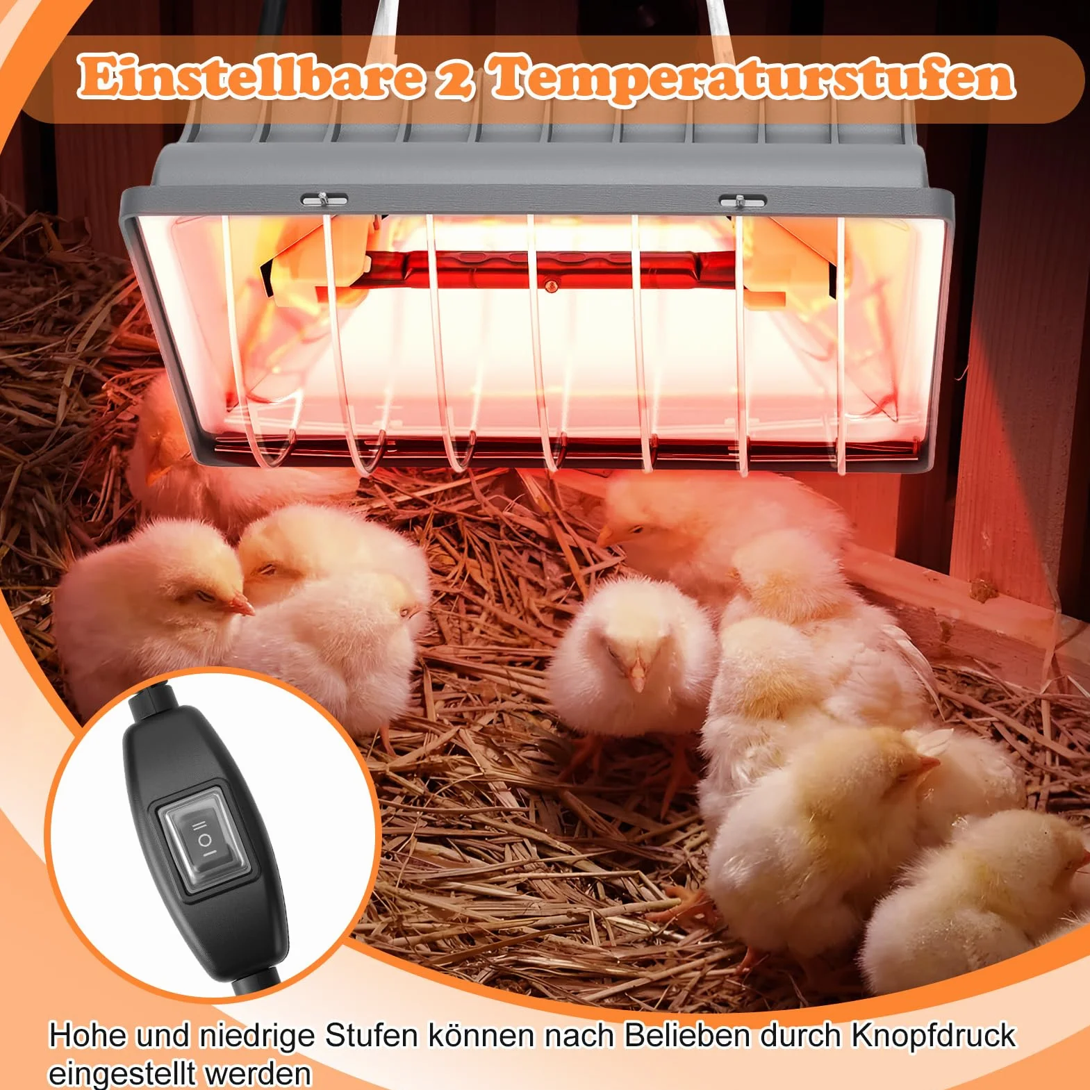 Lampa grzewcza dla kurcząt 2 sztuki 175 W 250 W regulowana temperatura wodoszczelna wisząca z kablem 1,8 m