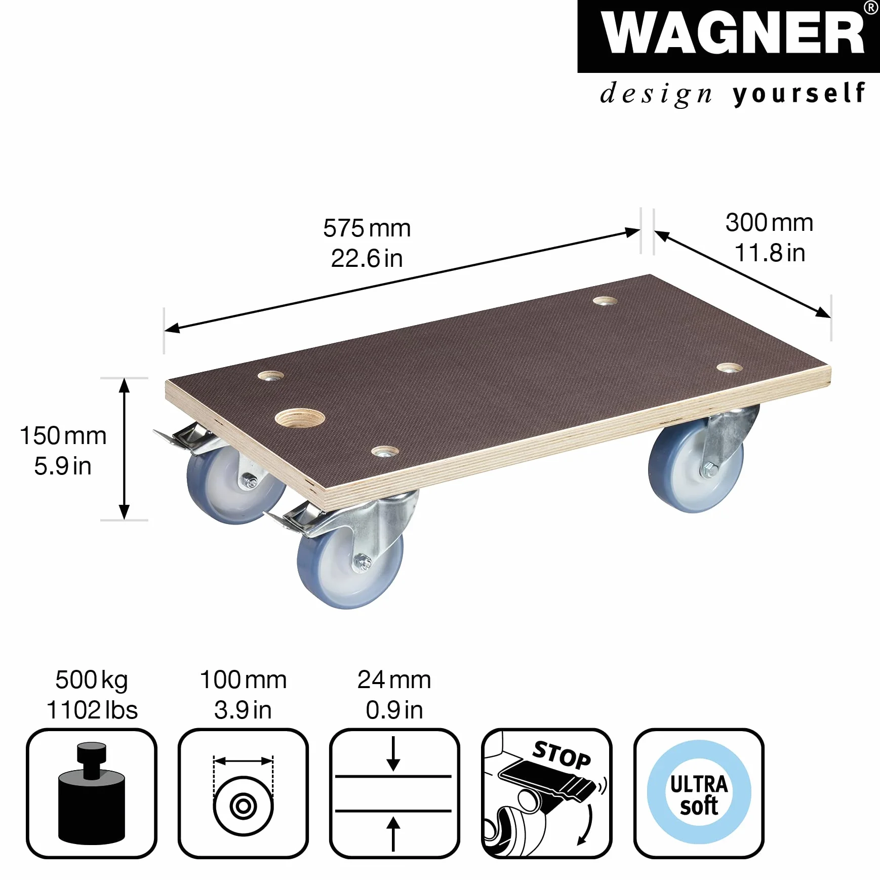 WAGNER przesuwna lalka MM 1341 57,5 x 30 cm nośność 500 kg antypoślizgowa FSC