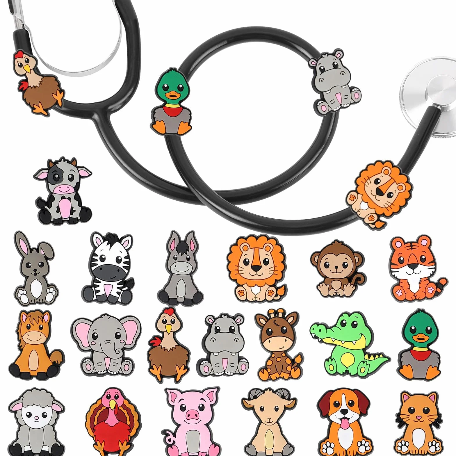 Zoo Animals, stetoskop, zawieszka dla pielęgniarek, 20 sztuk, urocze, medyczne, zwierzęta, plastikowe akcesoria dekoracyjne, prezent dla pediatrów i weterynarzy