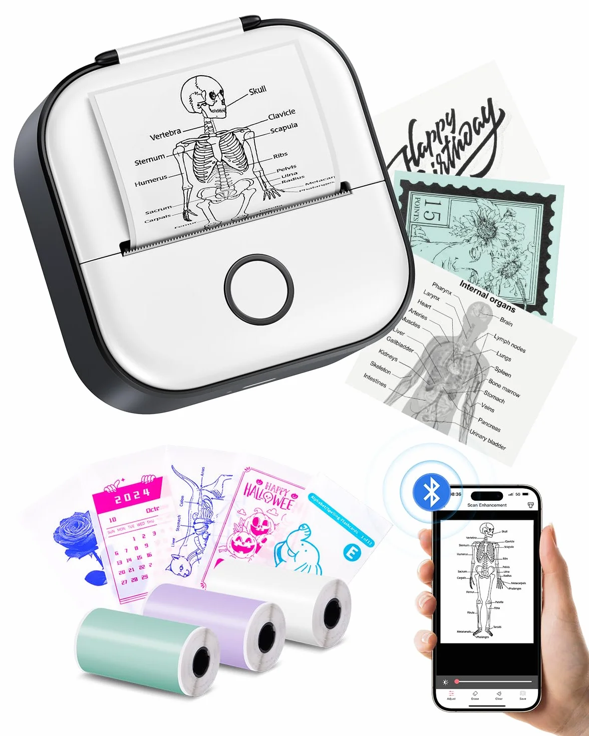Print Pods Mini Printer T02 Przenośna Drukarka Termiczna Naklejek Bluetooth Kieszonkowa Czarna