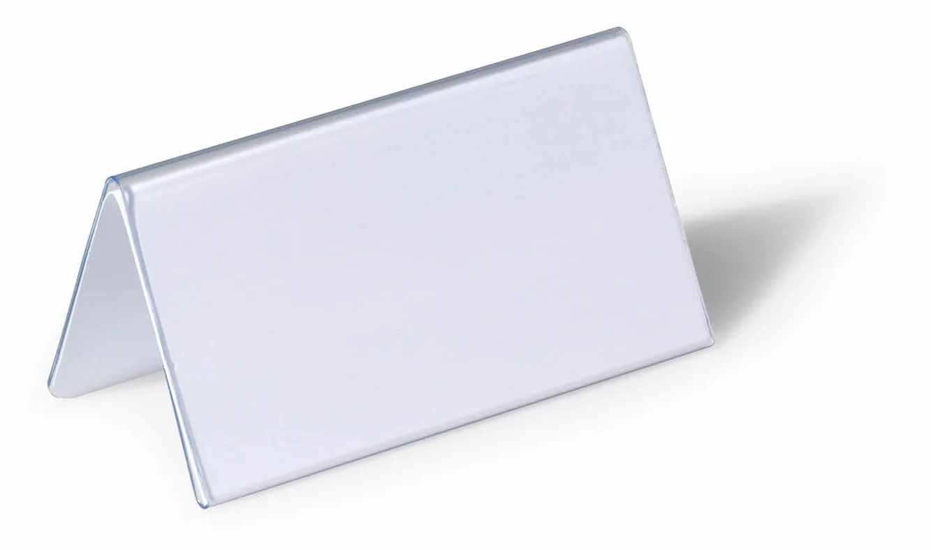 Durable 805119 Identyfikator stołowy (z twardej foli, 52/104 x 100 mm), opak. 25 sztuk, przezroczysty.