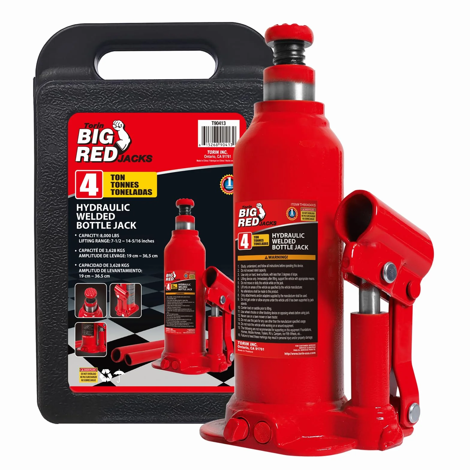 Torin T90413 Big Red hydrauliczny podnośnik butelkowy z futerałem, udźwig 4 tony