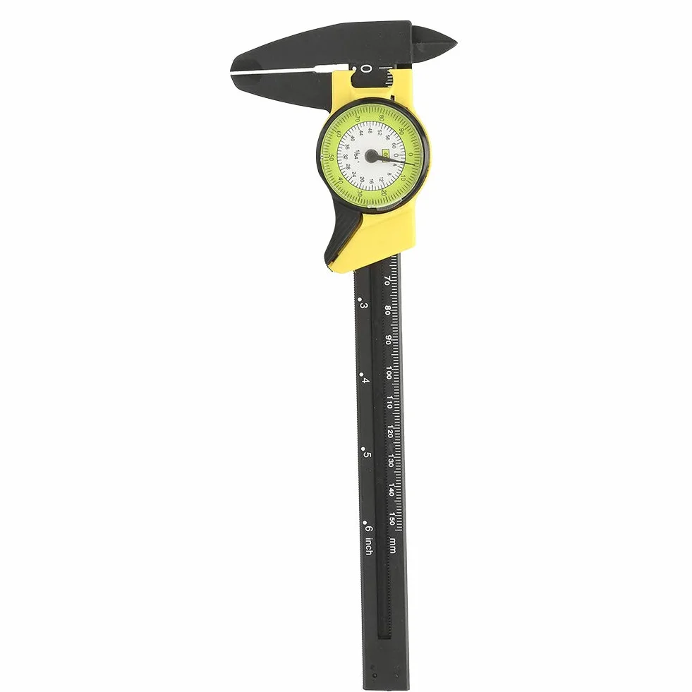 150mm z Tworzywa Sztucznego Dial Vernier, Analogowa Farba Zapadkowa Yctze Vernier Caliper Miernik Narzędzie do Pomiaru z Tworzywa Sztucznego Trwała Tarcza Szybko (żółty (imperialny))