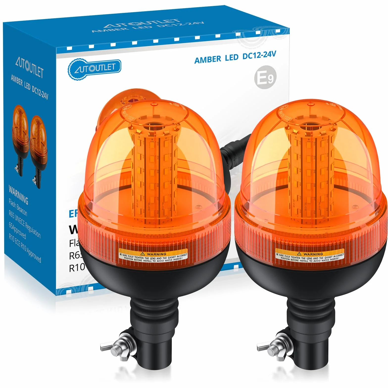 AUTOUTLET Lampa Ostrzegawcza LED 60 diod 12V/24V Amber R10 E9 Wodoodporna