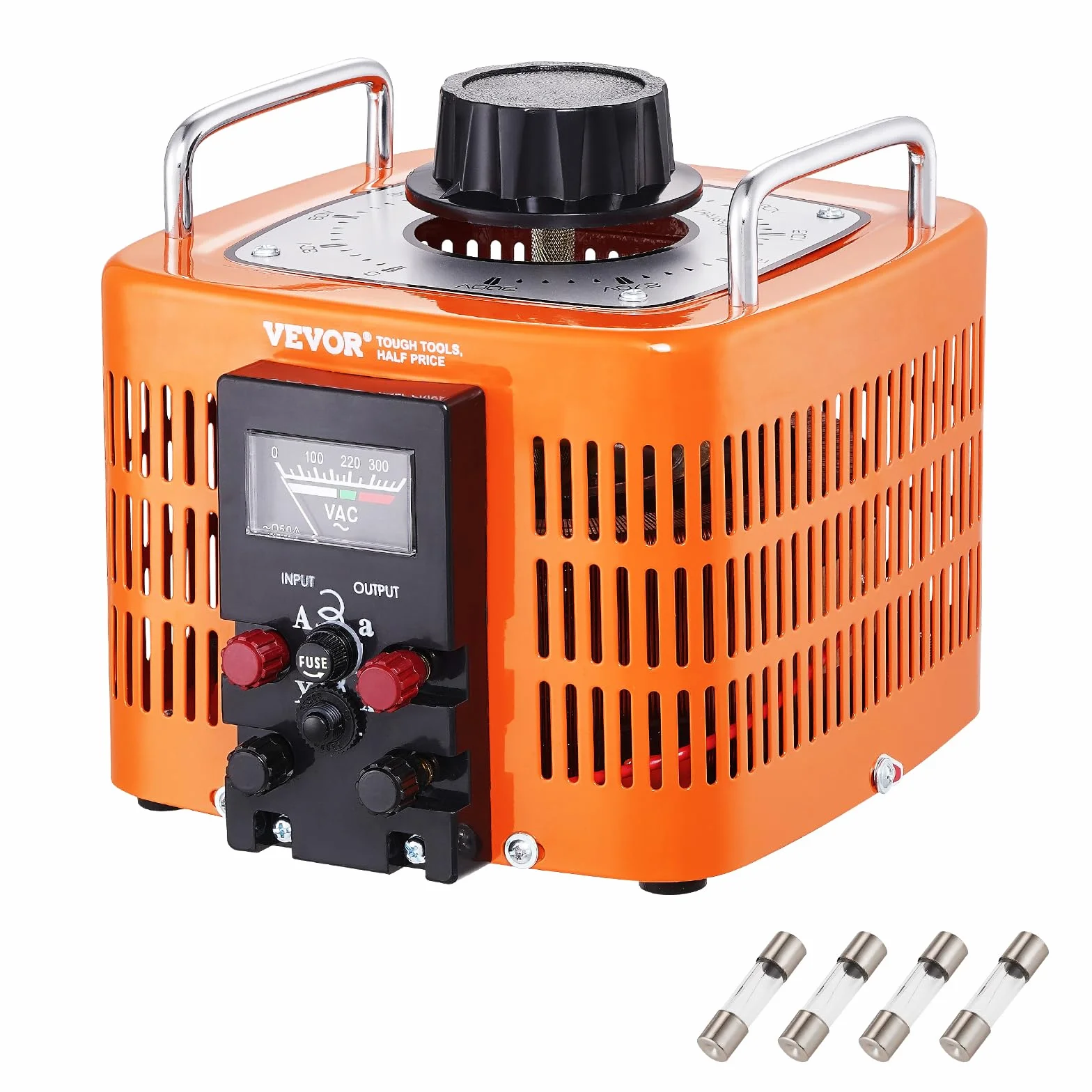 VEVOR Automatyczny transformator napięcia 3000 VA, 10 A, wejście 230 V, wyjście 0-300 V, regulator napięcia AC, 4 bezpieczniki, termiczny przełącznik sterujący do domu, biura