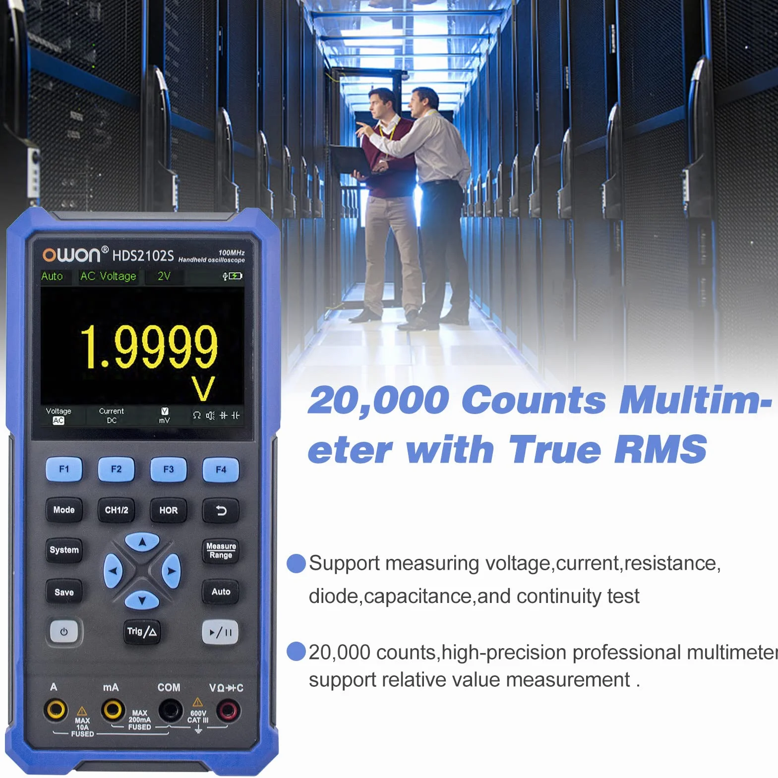 OWON HDS2102S 2-kanałowy oscyloskop ręczny 100 MHz multimetr OSC DMM generator kształtu fali