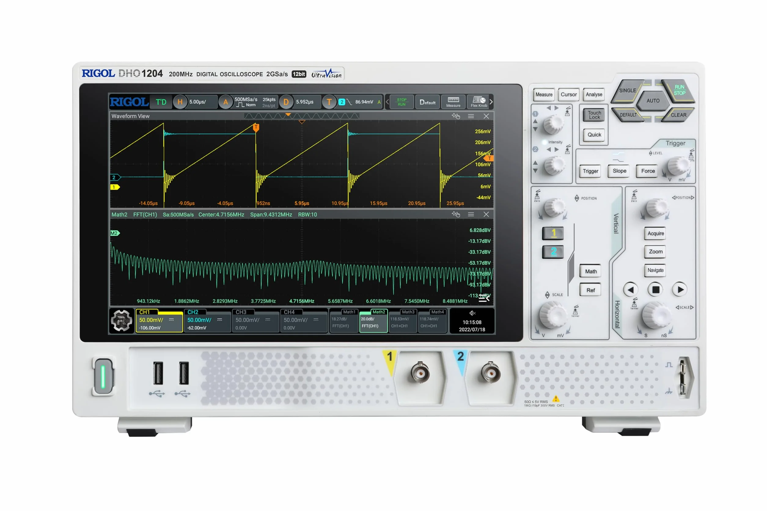 RIGOL DHO1204 Cyfrowy Oscyloskop 4 kanały 12 bitów 200 MHz 2 GSa/s 50 Mpts ekran dotykowy 10,1 cala