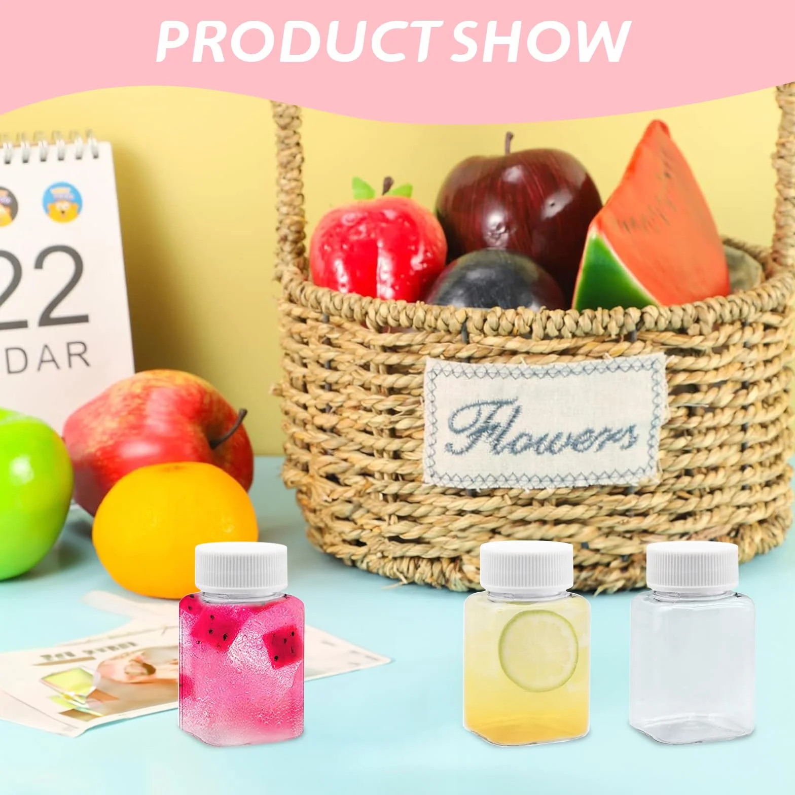 16 przezroczystych butelek plastikowych, 100 ml, puste kwadratowe butelki z tworzywa sztucznego, mini butelki do smoothie, soku, wielokrotnego użytku, do mleka, kawy