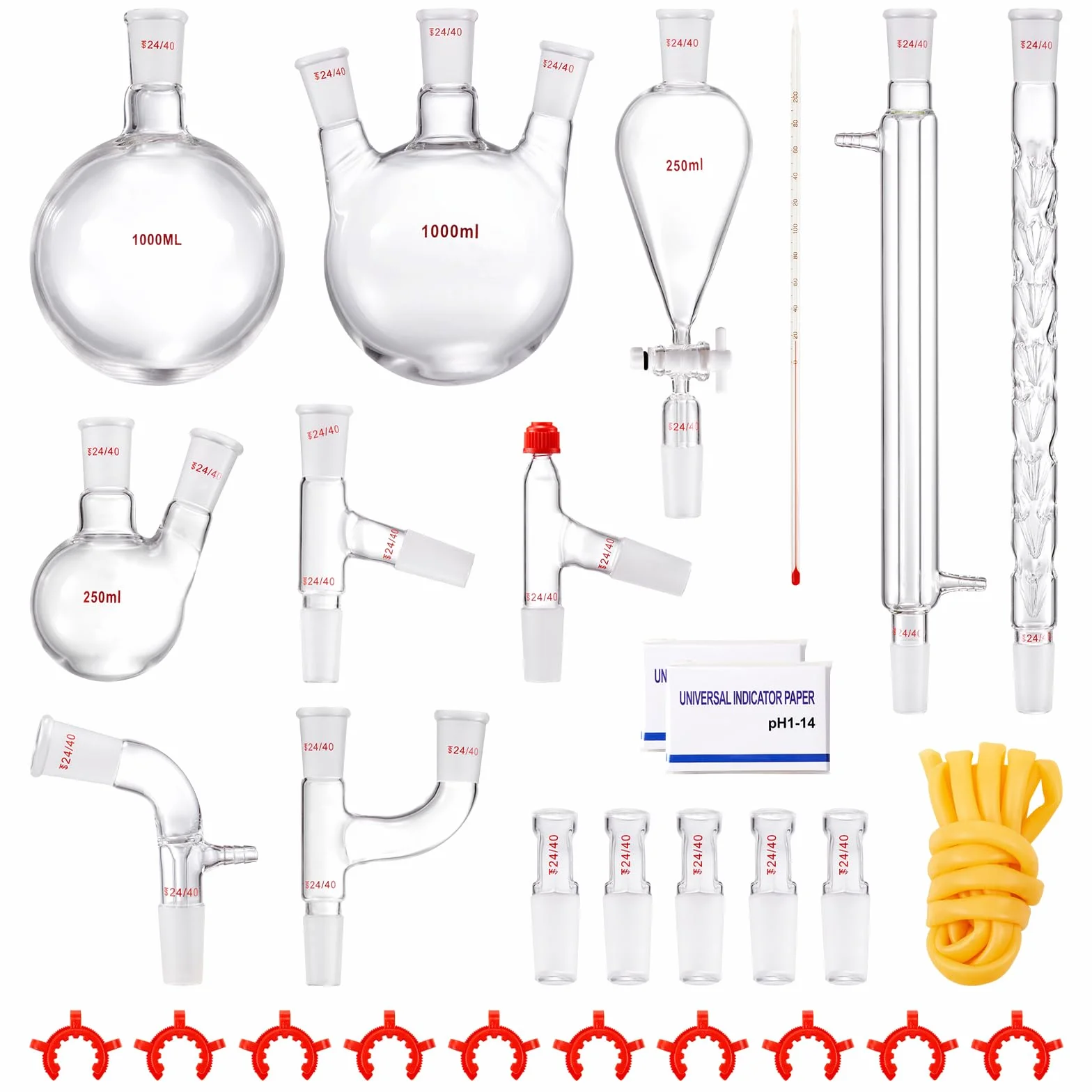 VEVOR Zestaw do destylacji laboratoryjnej, szkło boro, 24/40 połączenia, 1000 ml, 29-częściowy