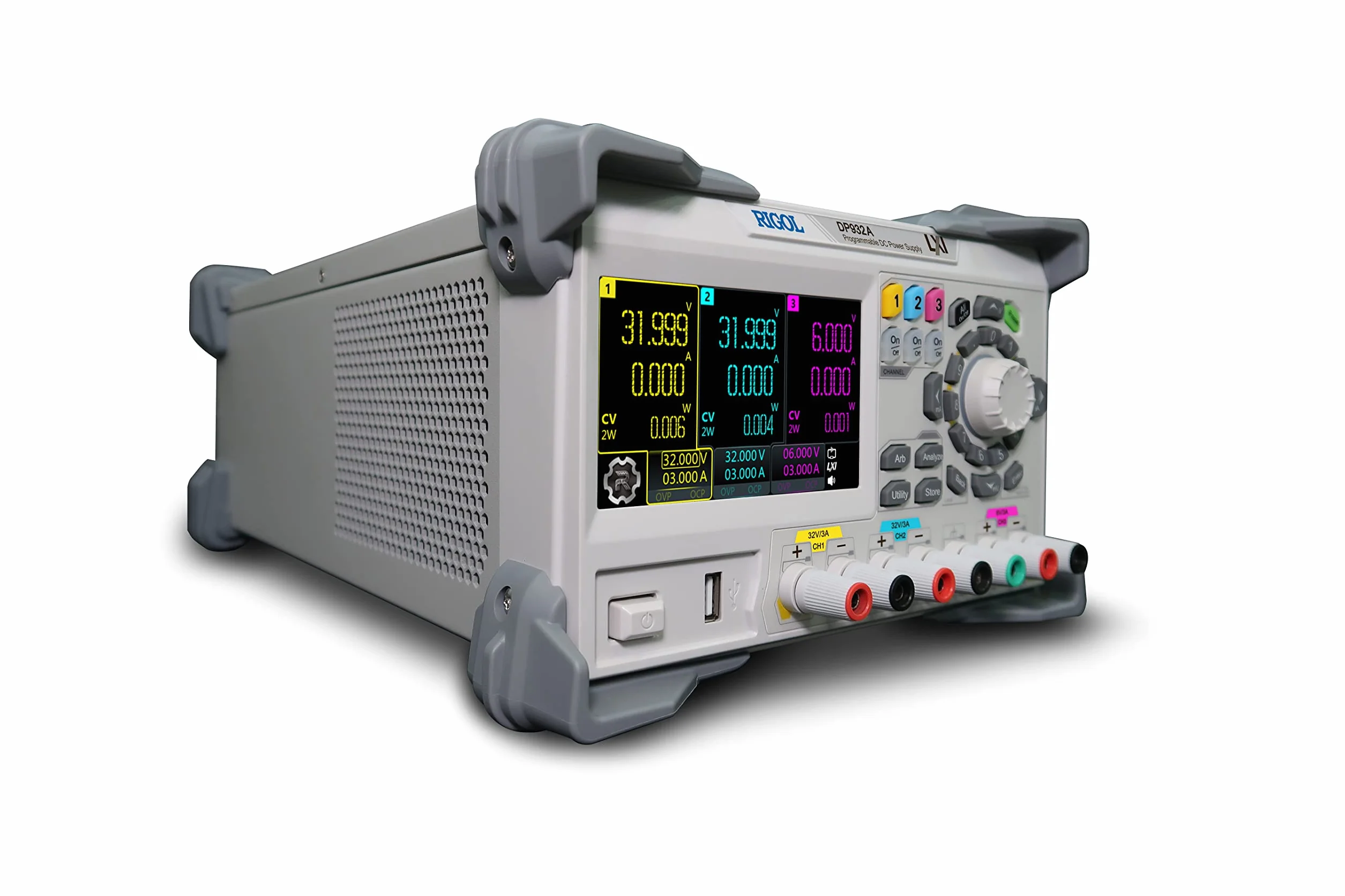 RIGOL Zasilacz laboratoryjny,DP932E Regulowany Zasilacze Laboratoryjne,3 kanały,30V/3A||30V/3A||6V/3A,Rozdzielczość 10mV/10mA,Automatyczne połączenia szeregowe/równoległe
