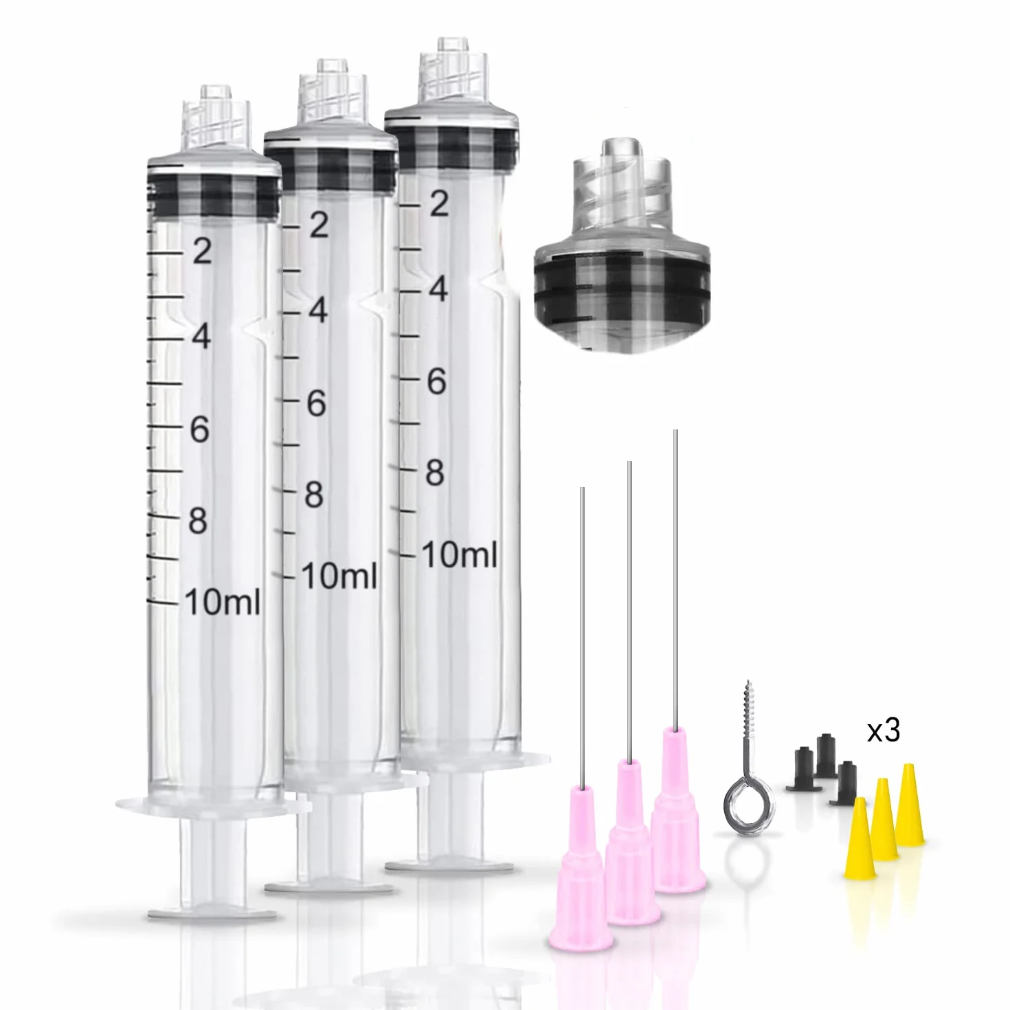 Plastikowa strzykawka 10 ml, końcówka Luer Lock, 3 szt. plastikowych strzykawek, igły 7 cm, do laboratoriów naukowych, wkład atramentowy do drukarki, dla zwierząt domowych, ogrodnictwa itp