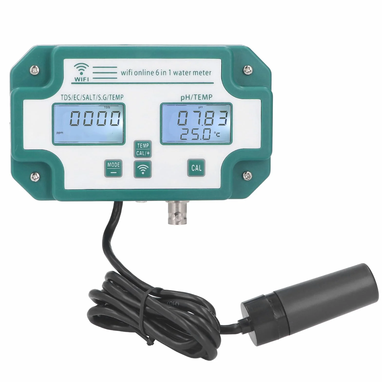 Wielofunkcyjny Miernik Jakości Wody 6 w 1 Połączenie WiFi PH TDS EC SG Tester Temperatury Soli do Akwarium(EU)