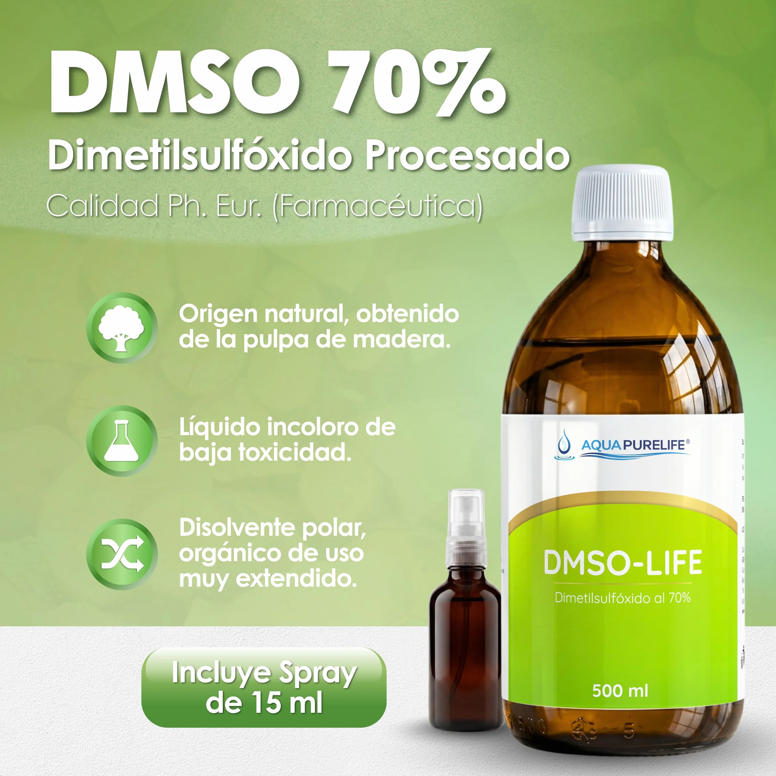 DMSO 70% z kroplami | Dimetylosulfotlenek 500 ml, czystość farmaceutyczna | bezbarwny rozpuszczalnik organiczny | Butelka ze szkła bursztynowego