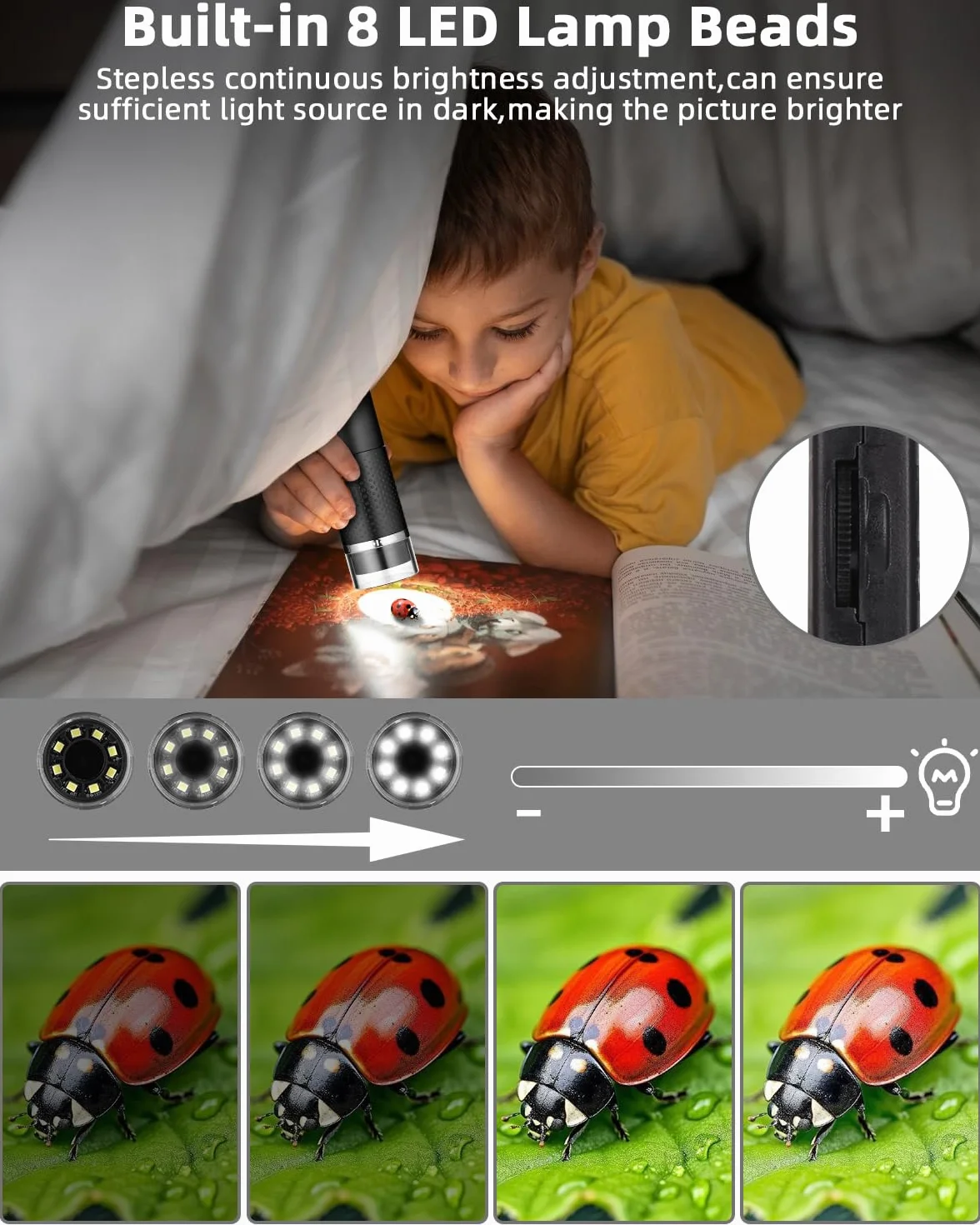 Mikroskop USB 1080p HD 10-200x Cyfrowy Przenośny z Regulacją LED dla Dorosłych i Dzieci