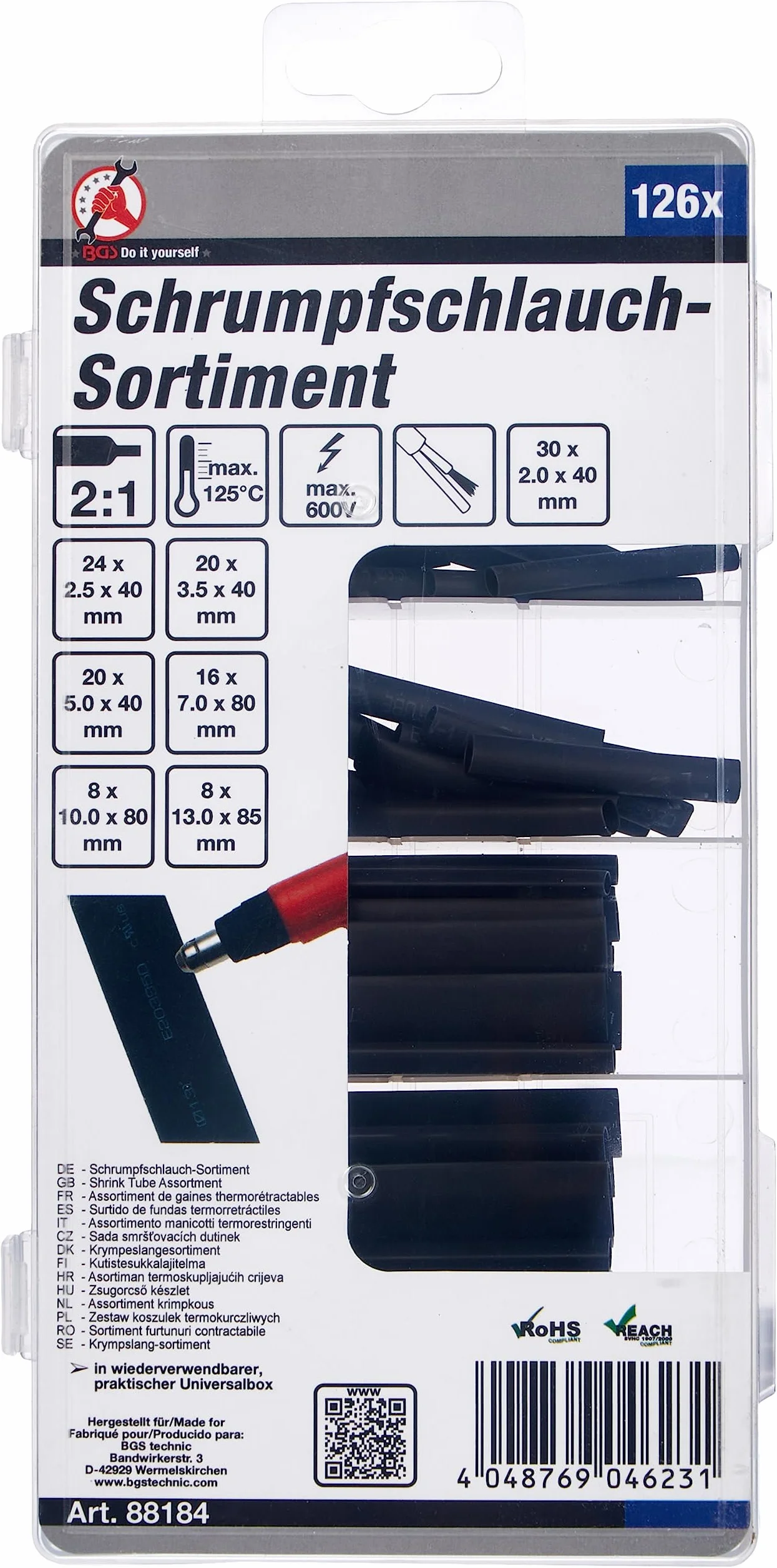 BGS Diy 88184 | Zestaw koszulek termokurczliwych | czarne | 126 szt.