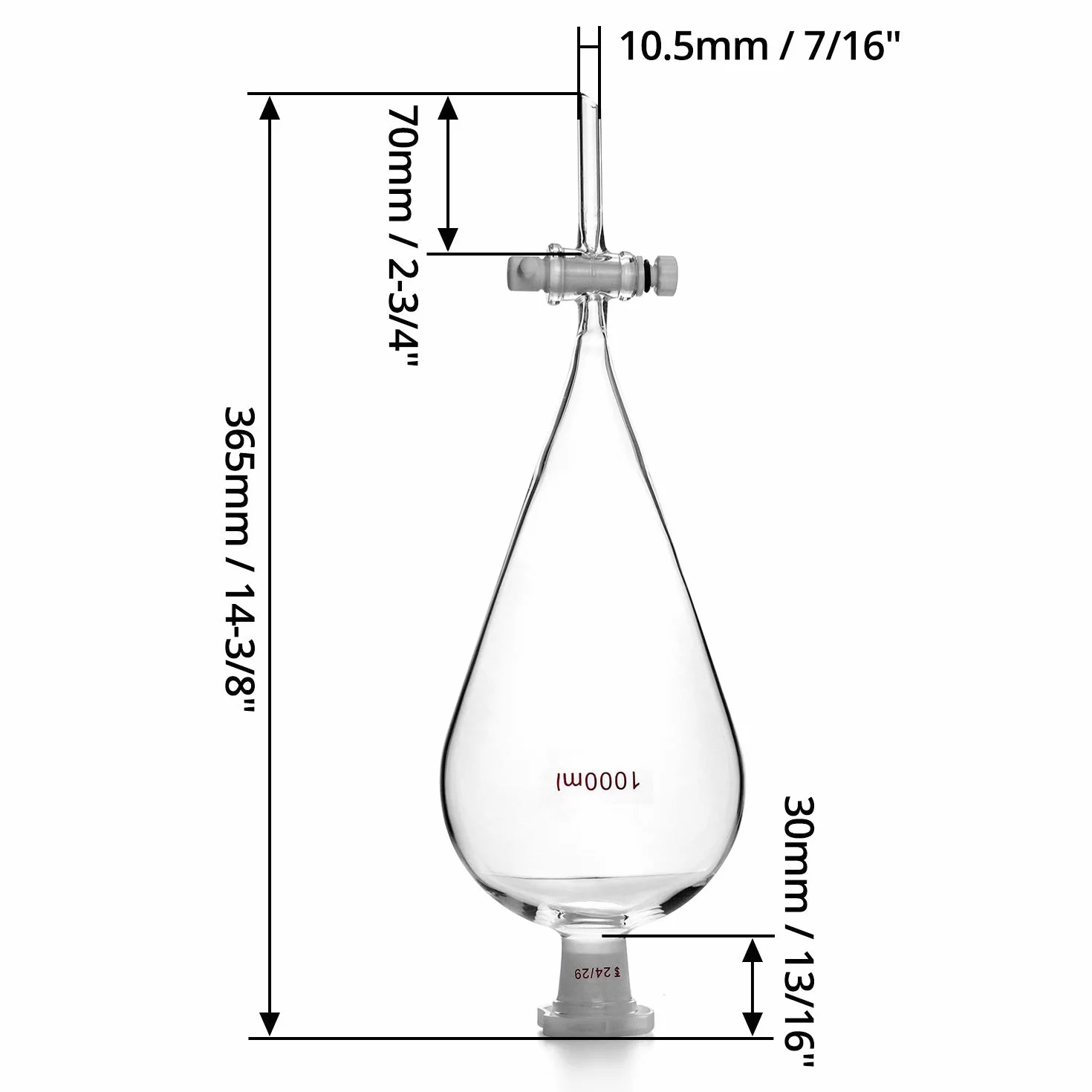 QWORK® rozdzielacz szkło, szkło borokrzemianowe 1000ml, rozdzielacz lejek laboratoryjny ze szklanym kranem 24/29 i kranikiem z PTFE