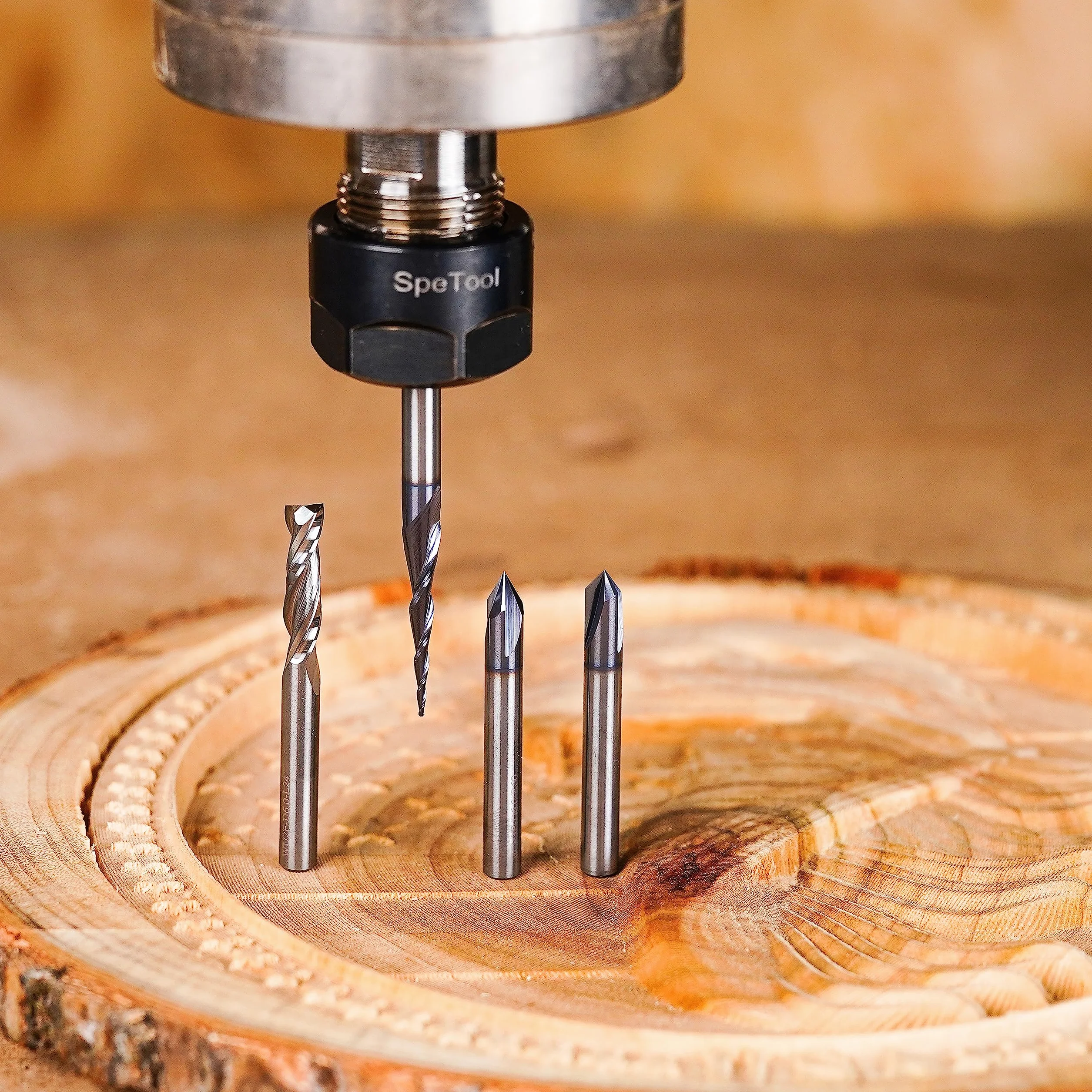 SpeTool Zestaw 4 frezów 6 mm trzpień z twardego metalu VHM CNC frez do rowków V do grawerowania drewna