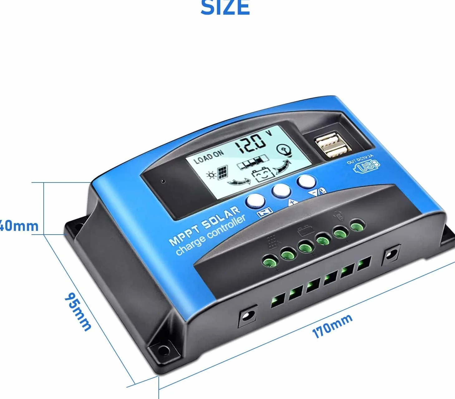Solarny regulator ładowania MPPT 100 A z wyświetlaczem LCD, podwójny USB, kontroler słoneczny
