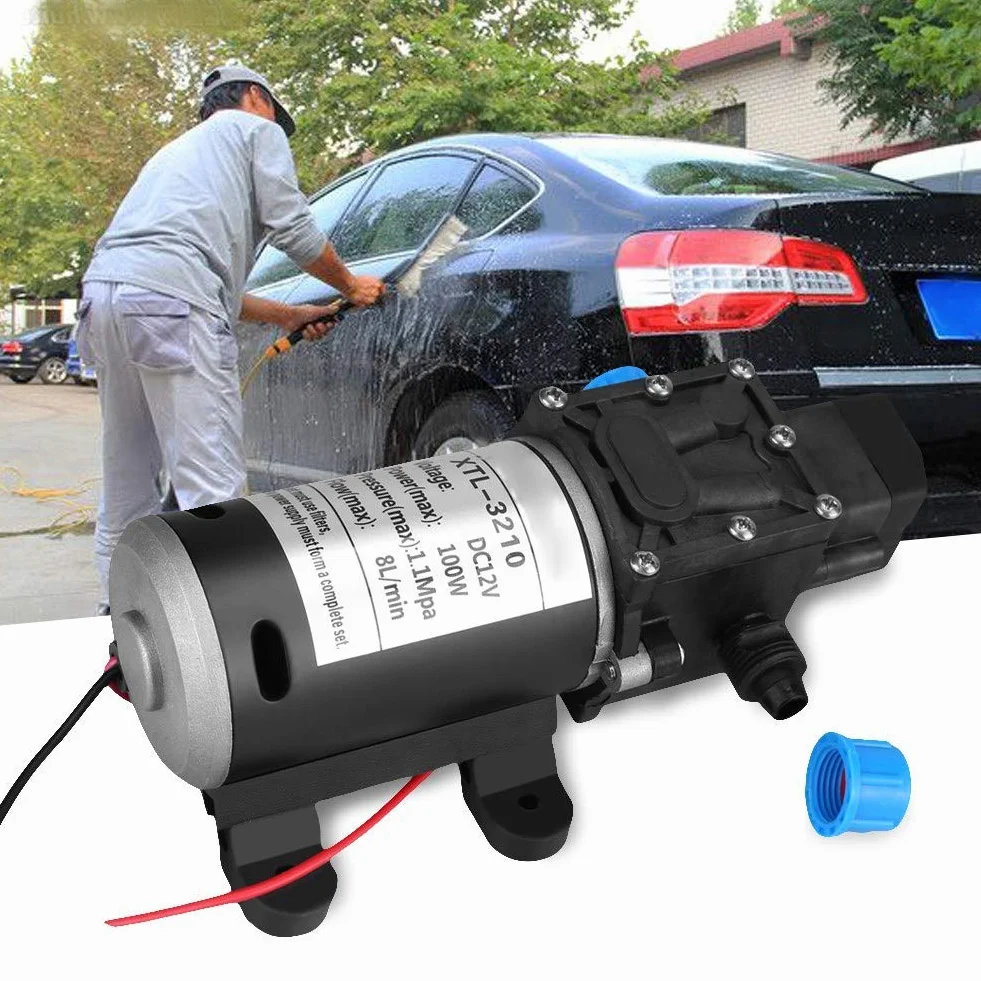 Pompa wodna, 12 V DC 100 W 8 l/min, 160 psi, wysokociśnieniowa pompa wodna, membranowa samozasysająca pompa wody do mycia