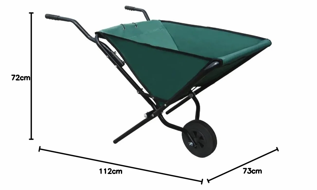 Składana taczka ogrodowa z ramą stalową 112x72x73 cm Oxford 600 D zielona/czarna
