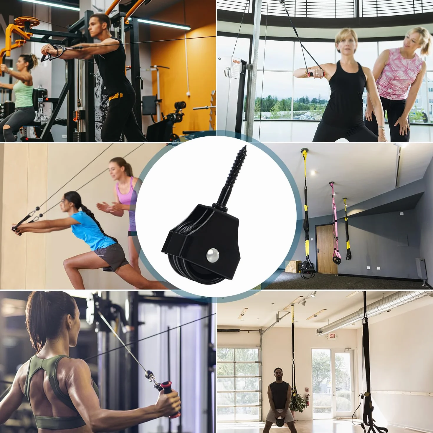 Podwójna rolka zwrotna linki ze śrubami koło pasowe blok linowy zestaw fitness 2 szt czarny