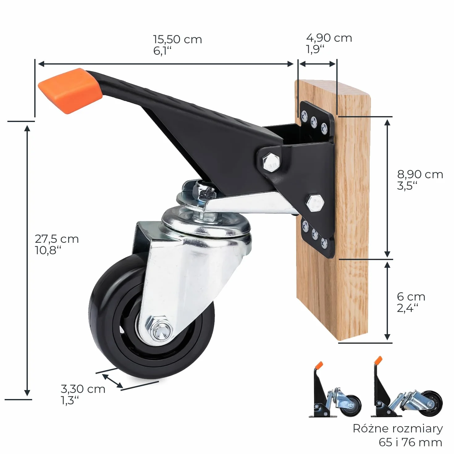 HMF 6750 kółka do dużych obciążeń opuszczane 76 mm 400 kg 4 sztuki czarne