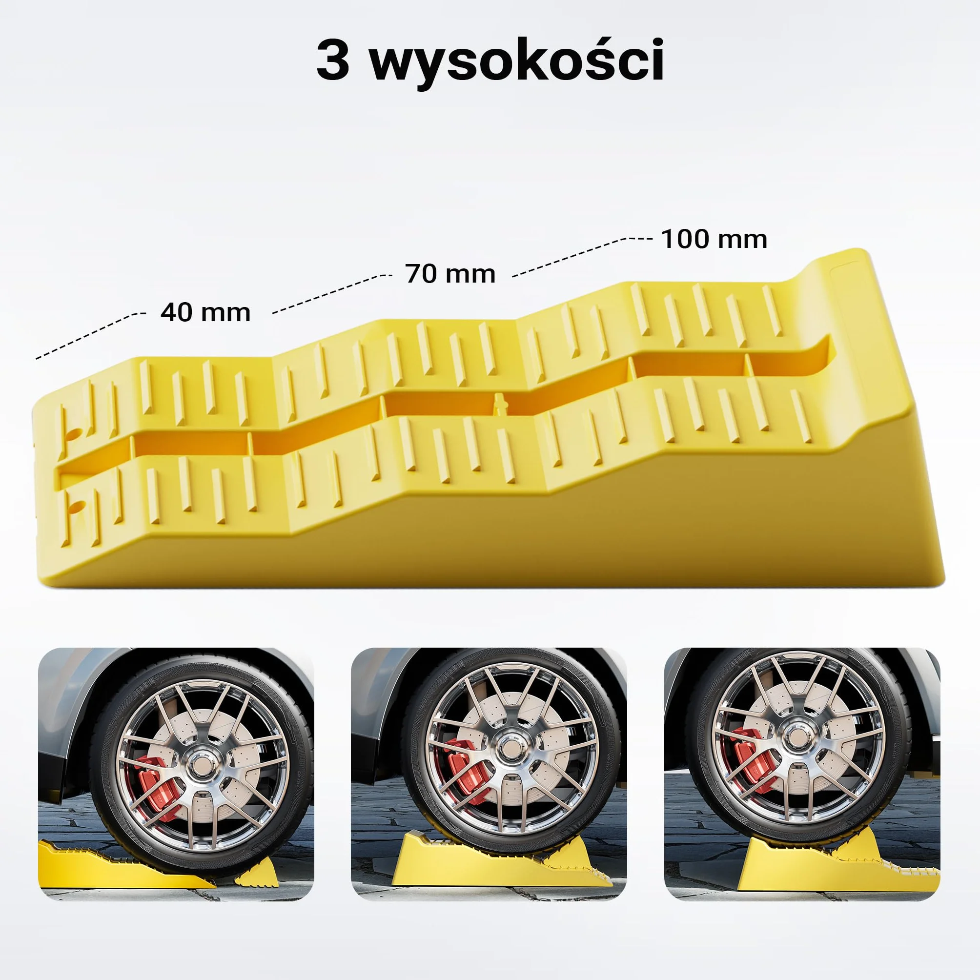 Wiltec Klin najazdowy samochodowy 2 szt. do 3 ton, żółte podjazdy HDPE 4/7/10 cm z blokadami