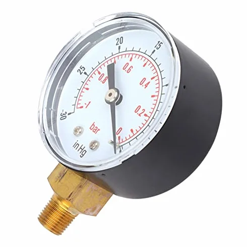 Manometr Próżniowy 1/8 Cala Bspt Z Przyłączem Podłogowym, Czujnik Zegarowy 50 Mm, Manometr 1-0Bar ​​-30-0Inhg Z Podwójną Skalą Do Pomiaru Powietrza, Wody, Oleju I Gazu