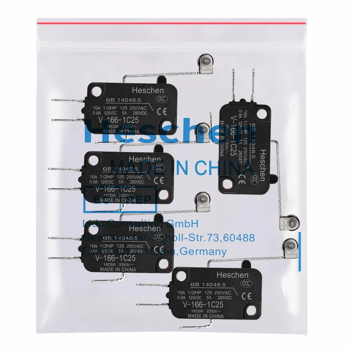 Heschen mikro przełącznik V-166-1C25 SPDT długa dźwignia rolkowa 16 A 250 V AC 5 szt.