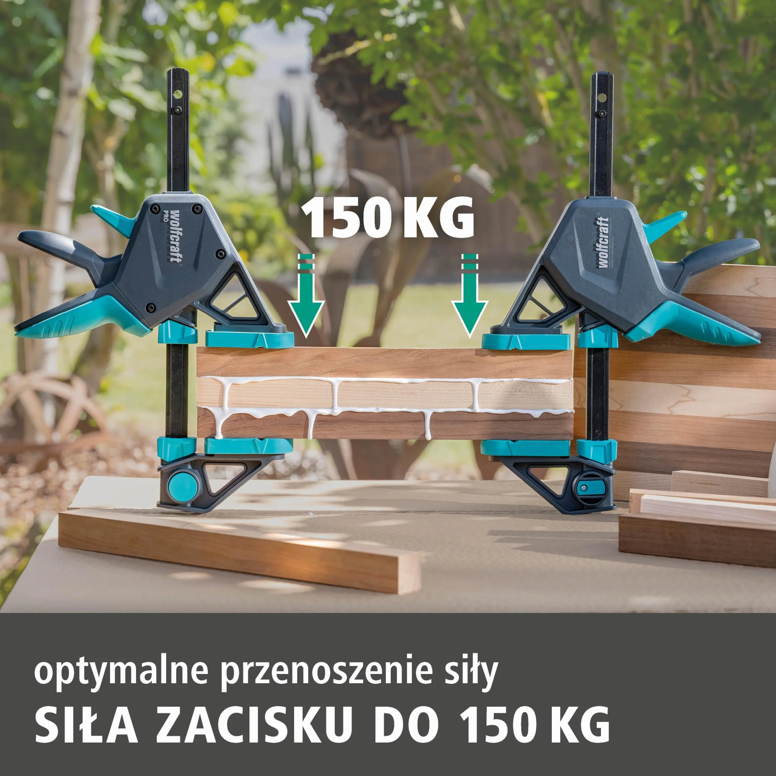 wolfcraft 8673060 - Zestaw zacisków ręcznych XL PRO + złącze - Występ 85 mm - Siła zacisku 150kg - Elastyczny otwór do 1060mm