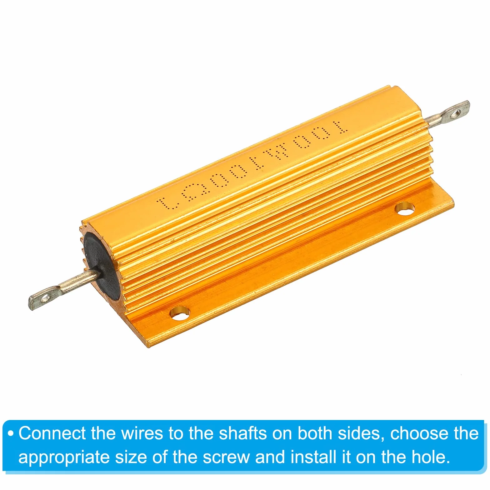 PATIKIL 100W 100 Ohm Aluminium Obudowa Rezystor, 2sztuk Aluminium Obudowa Obudowa Obudowa Drutu Owinięte Rezystory Śruba Dotknij Moc Odporność, Złoto