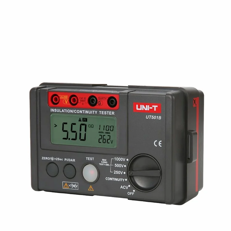 UNI-T UT501B serii UT500 tester rezystancji izolacji 250V/500V/1000V 1mA, Czerwony/Szary