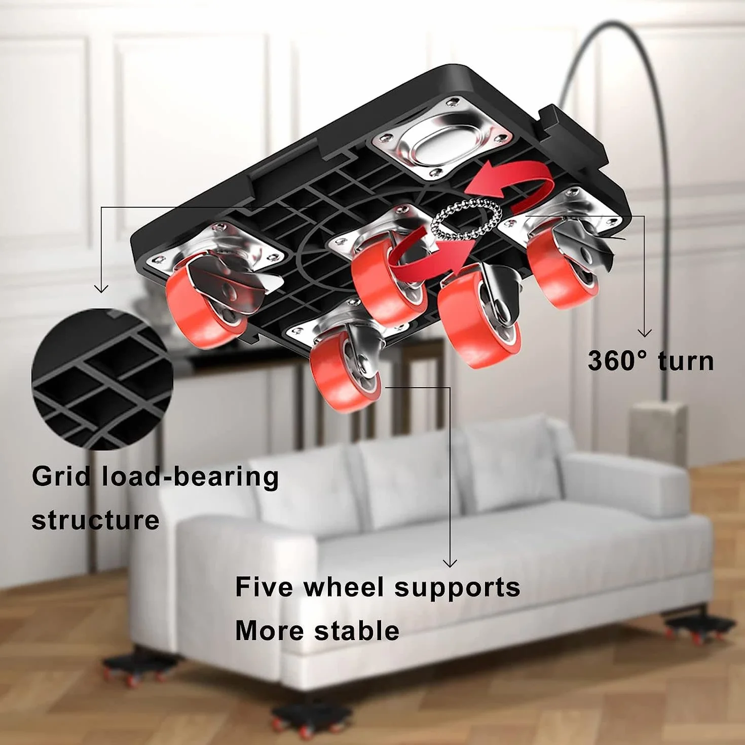 Heavy Furniture Lifter Mover Dolly zestaw wózków z 5 kółkami, obrót o 360°, z wysuwanym łomem, nośność 400 kg, zestaw narzędzi do przenoszenia ciężkich przedmiotów