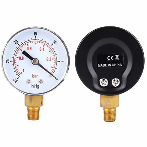 Manometr Próżniowy 1/8 Cala Bspt Z Przyłączem Podłogowym, Czujnik Zegarowy 50 Mm, Manometr 1-0Bar ​​-30-0Inhg Z Podwójną Skalą Do Pomiaru Powietrza, Wody, Oleju I Gazu