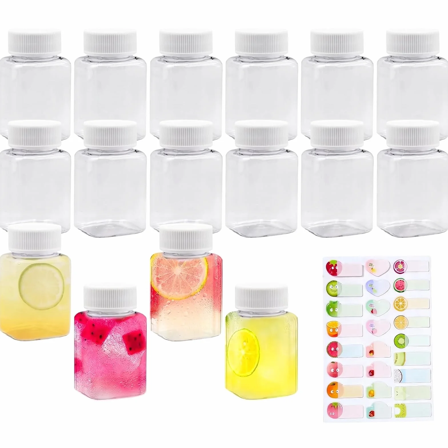 16 przezroczystych butelek plastikowych, 100 ml, puste kwadratowe butelki z tworzywa sztucznego, mini butelki do smoothie, soku, wielokrotnego użytku, do mleka, kawy
