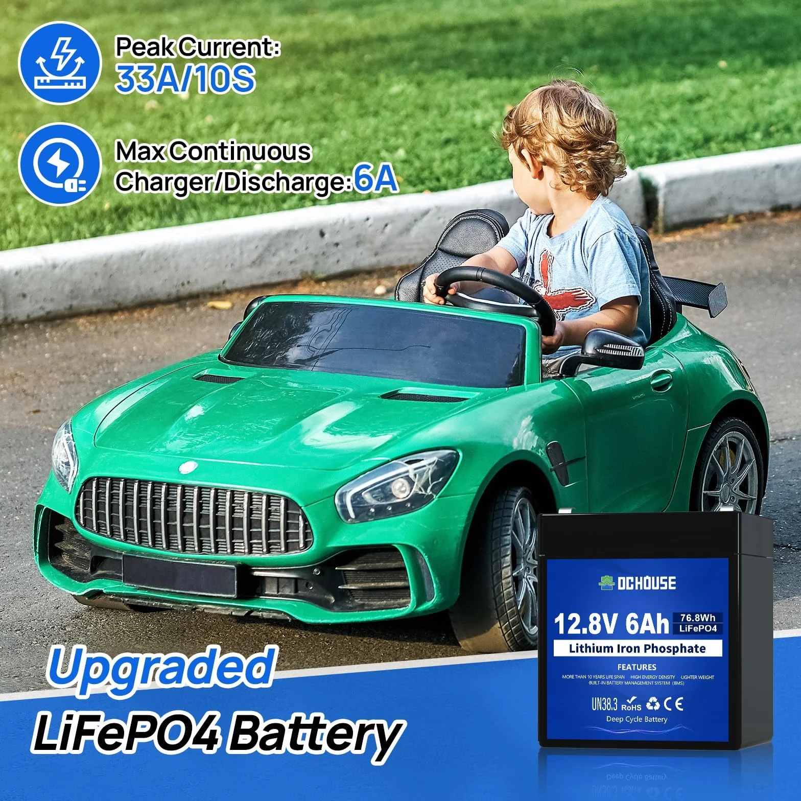 DCHOUSE 12 V 6 Ah Mini akumulator litowy LiFePO4 o głębokim cyklu, 3000 cykli akumulator litowo-żelazowo-fosforanowy do UPS, oświetlenia, kół zasilających, wykrywacza ryb i kampera, wbudowany BMS