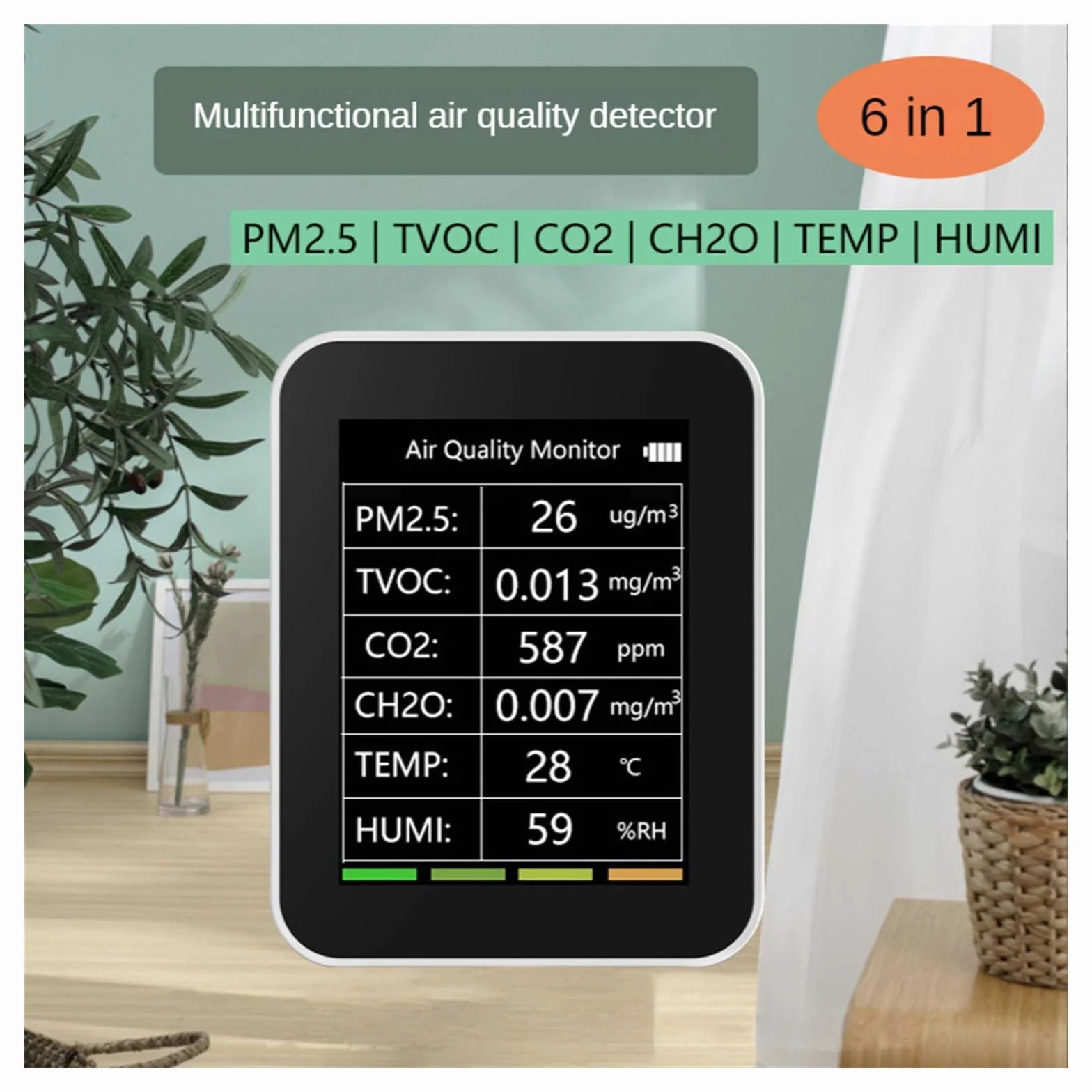Tuya 6 w 1 detektor jakości powietrza CO2 PM2.5 TVOC CH2O monitor formaldehydu z wyświetlaczem TFT