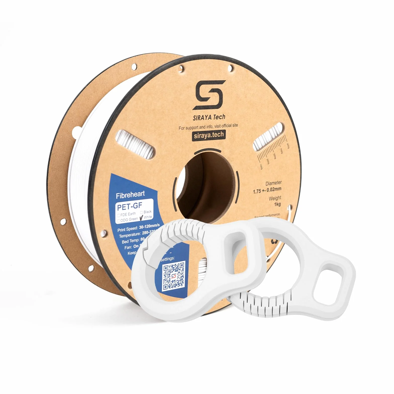 Siraya Tech Fibreheart PET-GF Filament 3D 15% włókno szklane odporny UV niska absorpcja wilgoci wysoka wytrzymałość sztywność Biały 1 kg