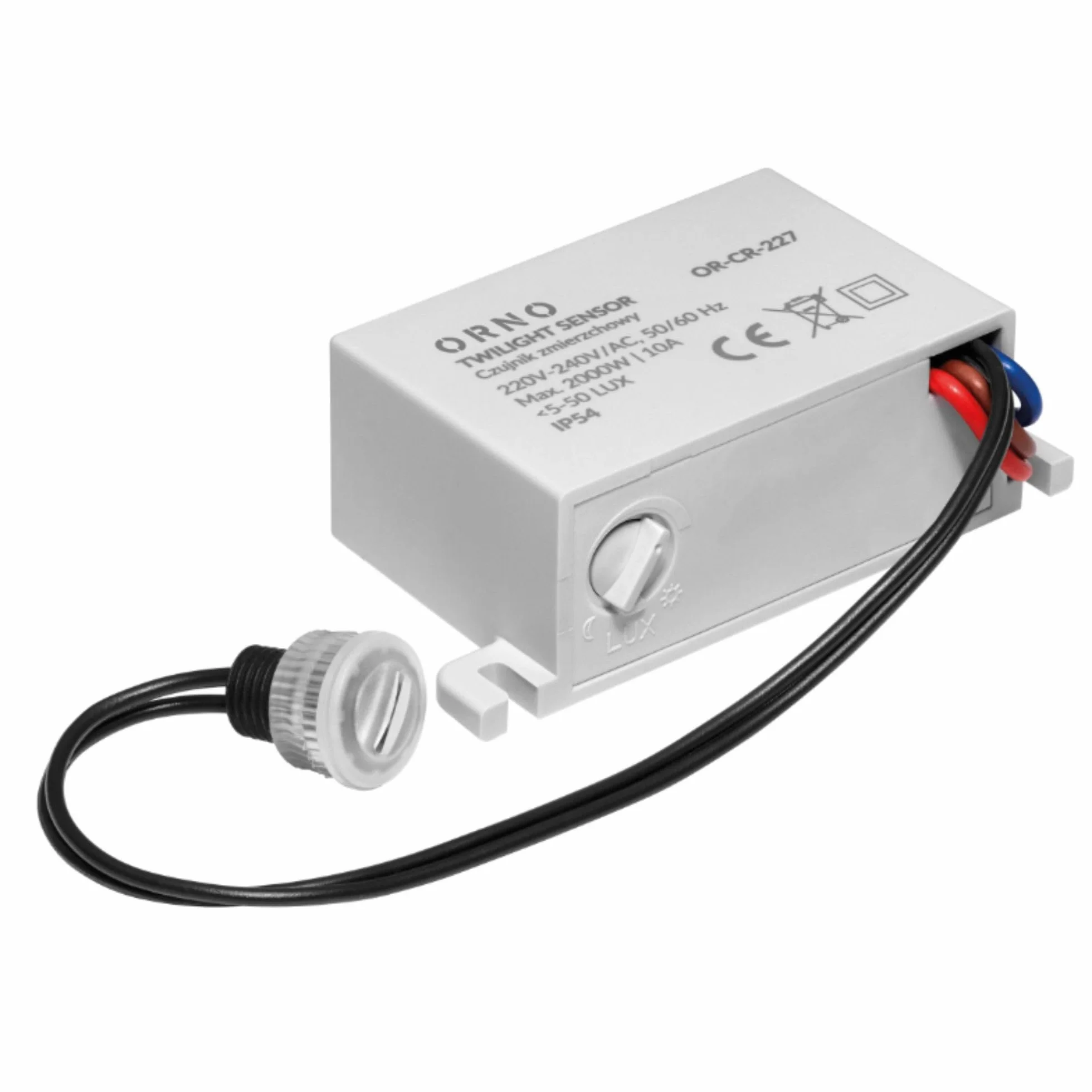 ORNO CR-227 Czujnik Zmierzchu Wodoszczelny Zewnętrzny z Sondą Regulacja Natężenia Światła LED