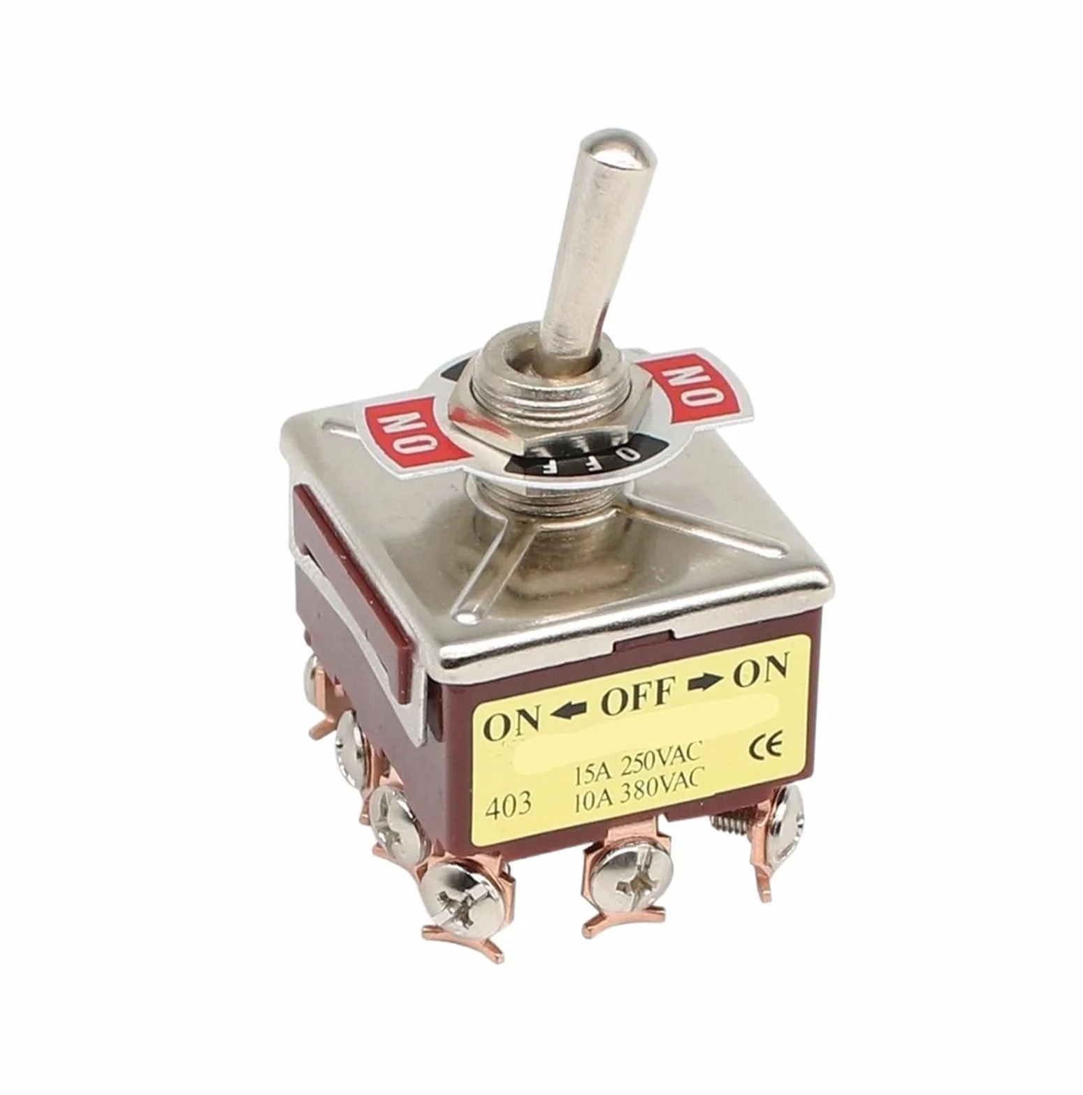 E-TEN 403 przełącznik przyciskowy kołyskowy 12-pinowy ON-OFF-ON srebrny styk miedziany 12mm 250V 15A